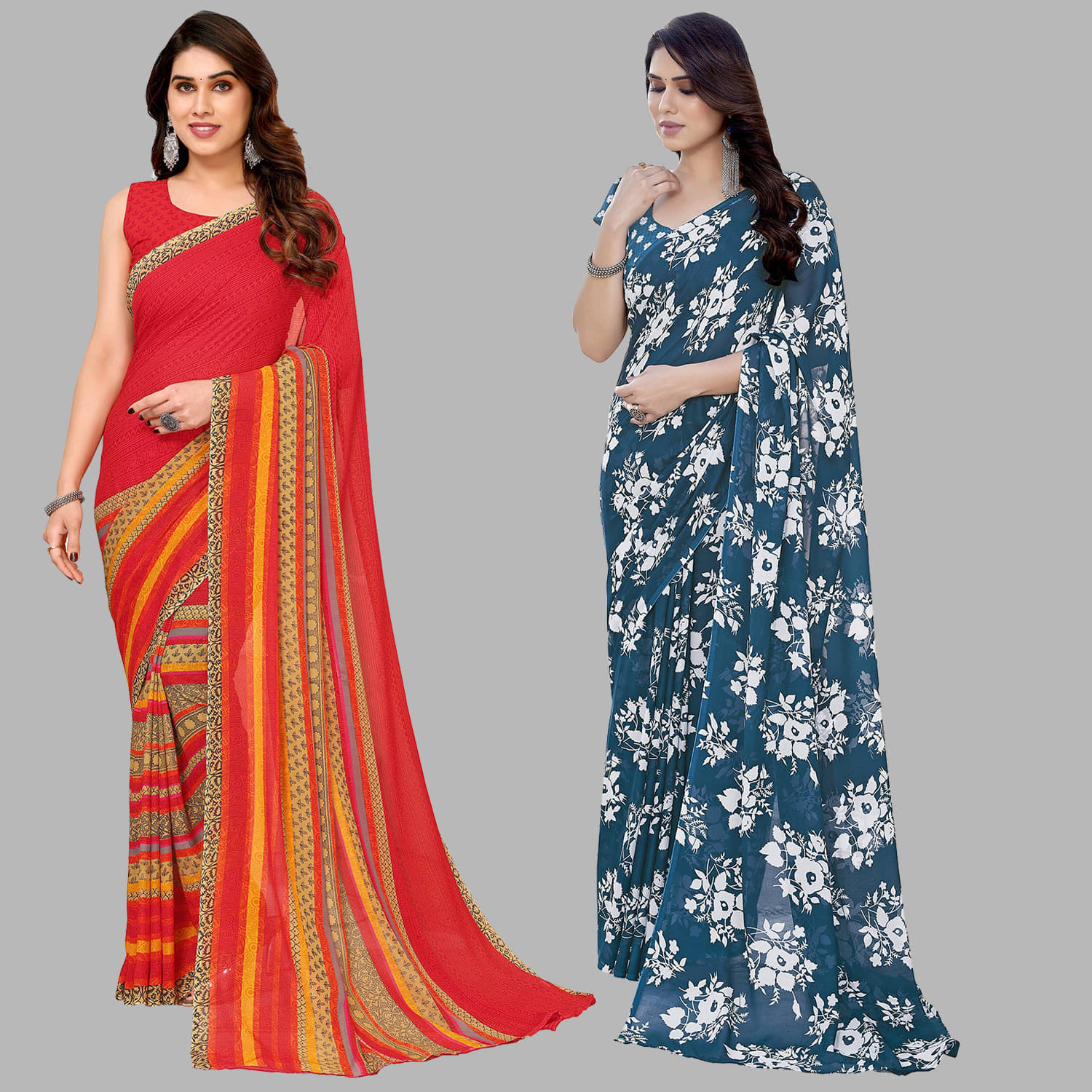 ANAND SAREES Georgette Striped Saree With Unstitched Blouse Piece ( Multicolor ) ANAND SAREES Georgette Striped Saree With Unstitched Blouse Piece ( Multicolor )
