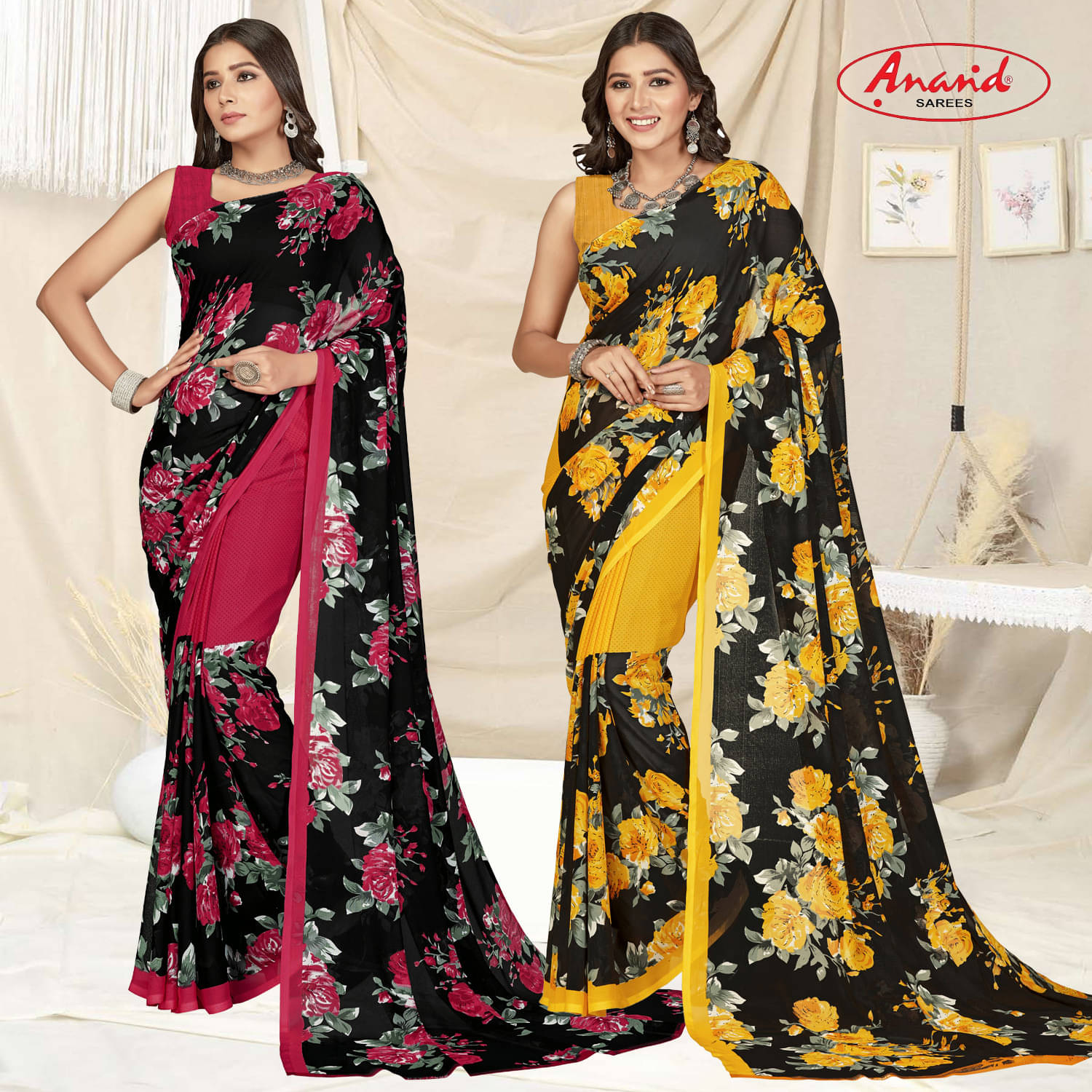 ANAND SAREES Georgette Striped Saree With Unstitched Blouse Piece ( Multicolor ) ANAND SAREES Georgette Striped Saree With Unstitched Blouse Piece ( Multicolor )