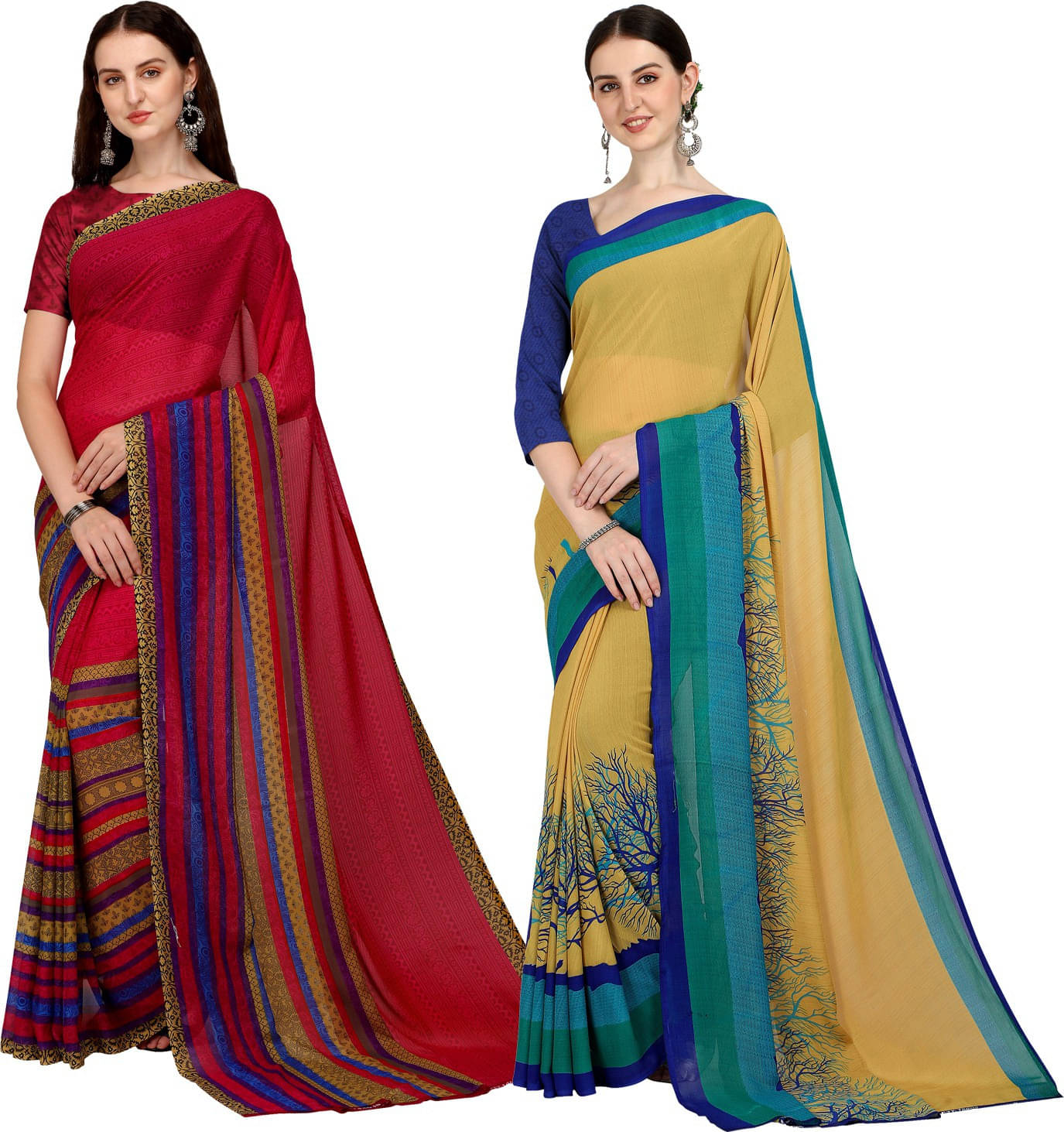     			ANAND SAREES Georgette Striped Saree With Unstitched Blouse Piece ( Multicolor )