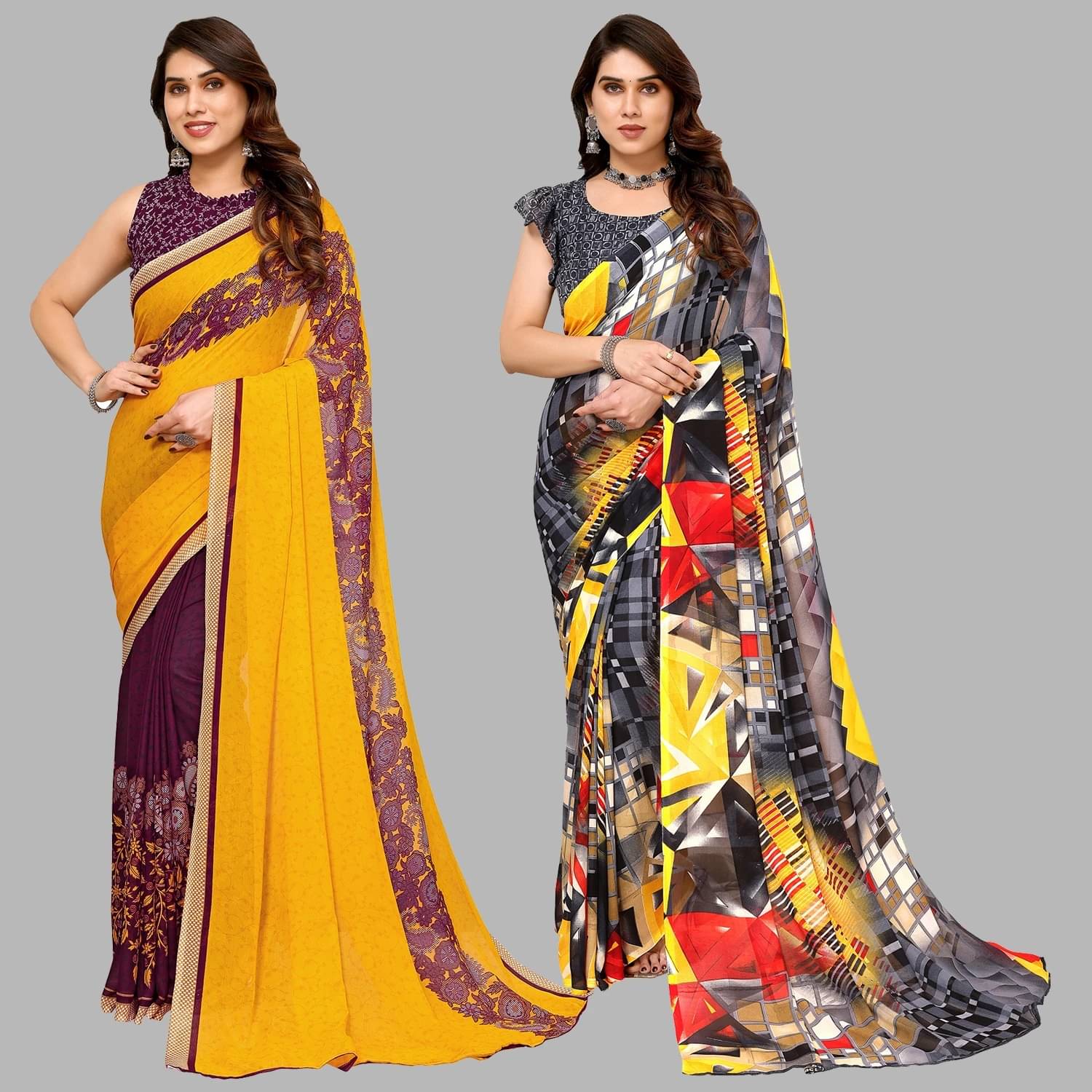     			ANAND SAREES Georgette Striped Saree With Unstitched Blouse Piece ( Multicolor )