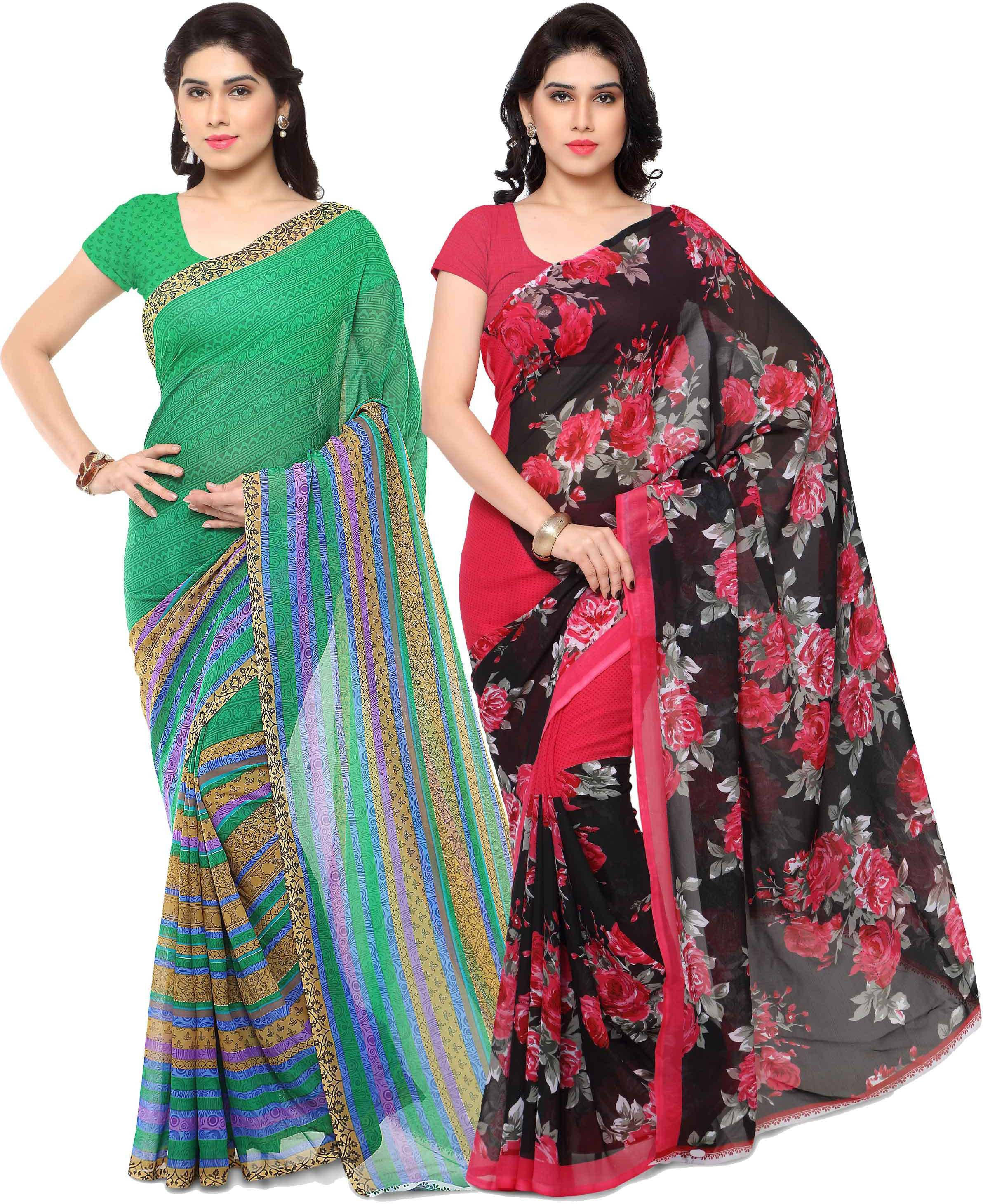     			ANAND SAREES Georgette Striped Saree With Unstitched Blouse Piece ( Multicolor )