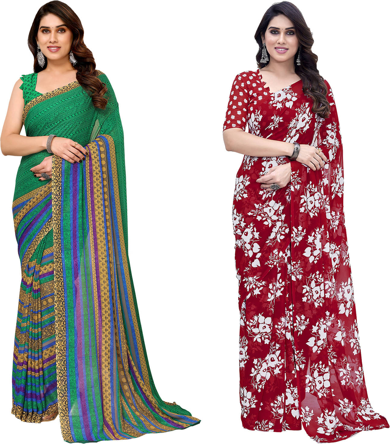 ANAND SAREES Georgette Striped Saree With Unstitched Blouse Piece ( Multicolor ) ANAND SAREES Georgette Striped Saree With Unstitched Blouse Piece ( Multicolor )