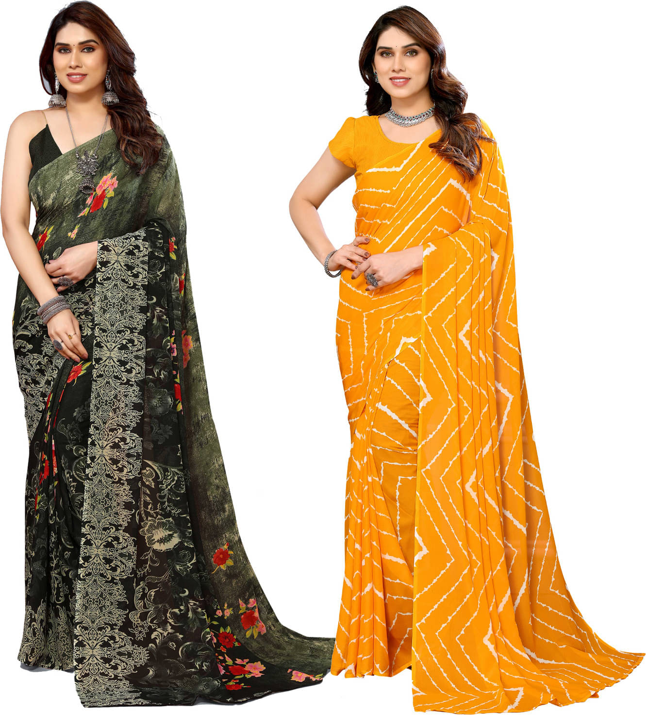 ANAND SAREES Georgette Striped Saree With Unstitched Blouse Piece ( Multicolor ) ANAND SAREES Georgette Striped Saree With Unstitched Blouse Piece ( Multicolor )