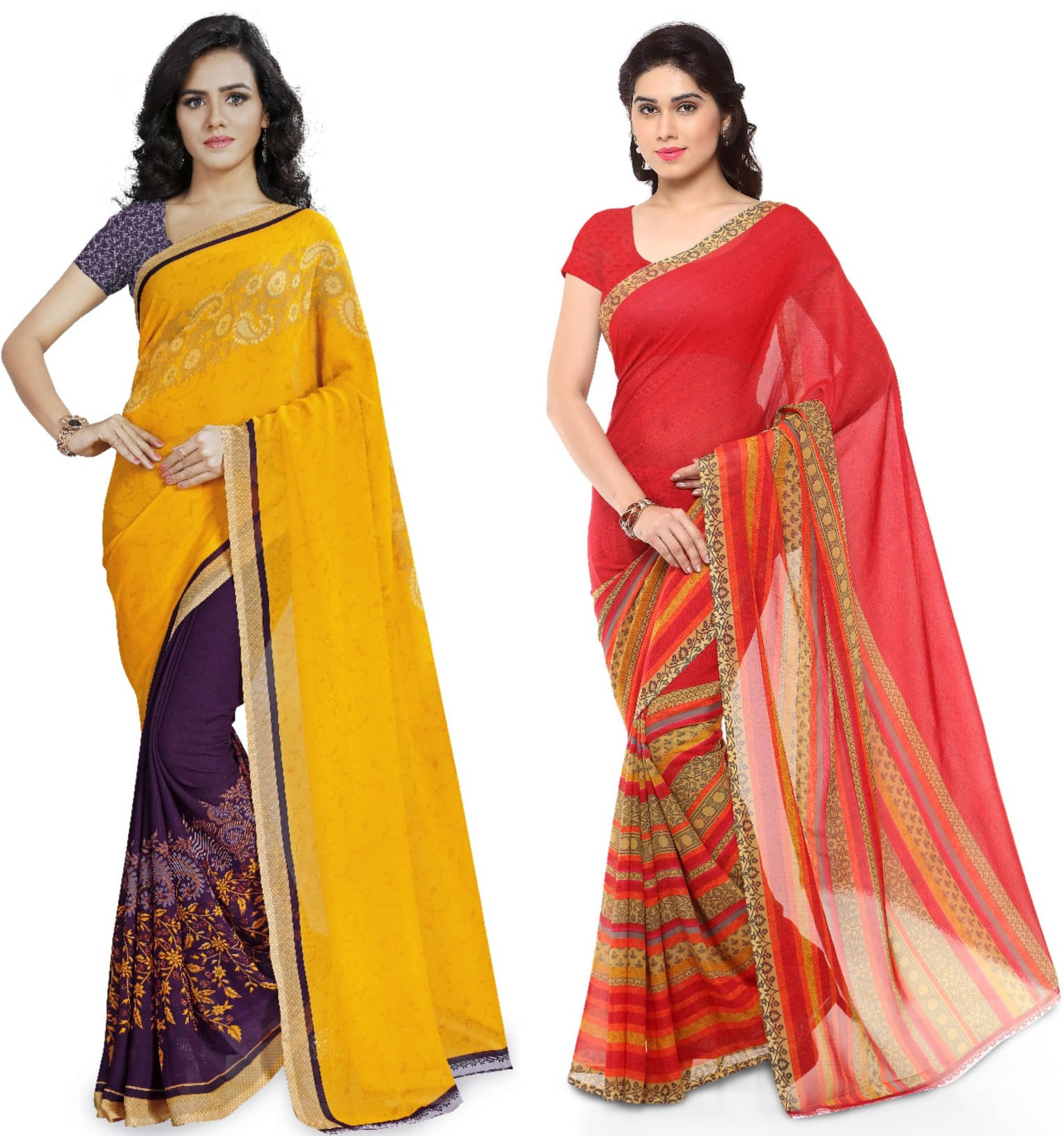     			ANAND SAREES Georgette Striped Saree With Unstitched Blouse Piece ( Multicolor )