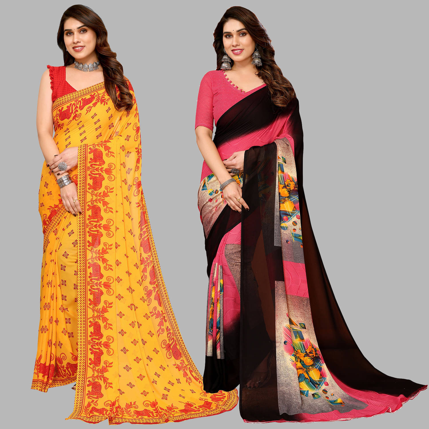     			ANAND SAREES Georgette Striped Saree With Unstitched Blouse Piece ( Red )