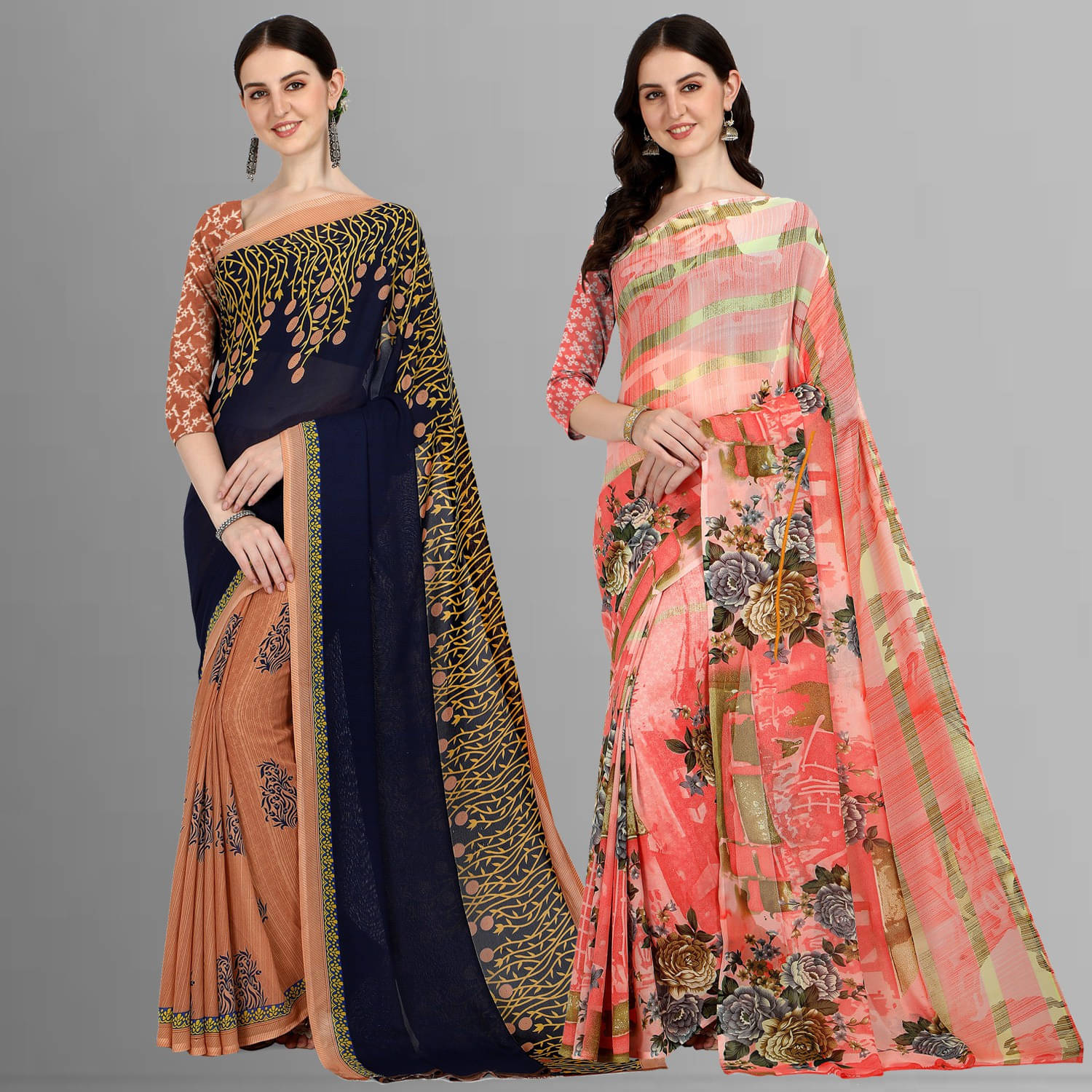     			ANAND SAREES Georgette Striped Saree With Unstitched Blouse Piece ( Multicolor )