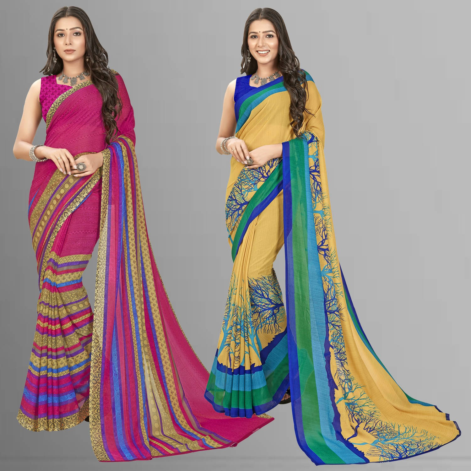 ANAND SAREES Georgette Striped Saree With Unstitched Blouse Piece ( Multicolor ) ANAND SAREES Georgette Striped Saree With Unstitched Blouse Piece ( Multicolor )