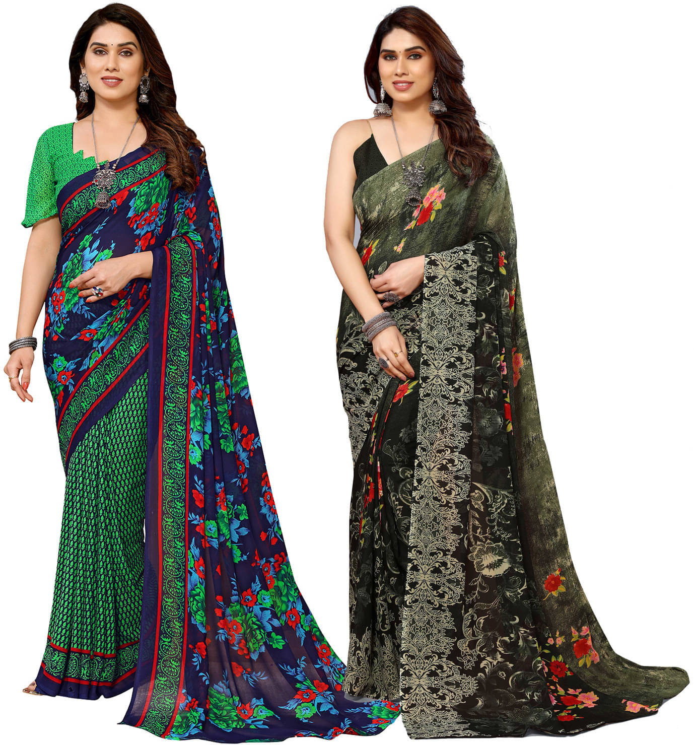 ANAND SAREES Georgette Striped Saree With Unstitched Blouse Piece ( Multicolor ) ANAND SAREES Georgette Striped Saree With Unstitched Blouse Piece ( Multicolor )