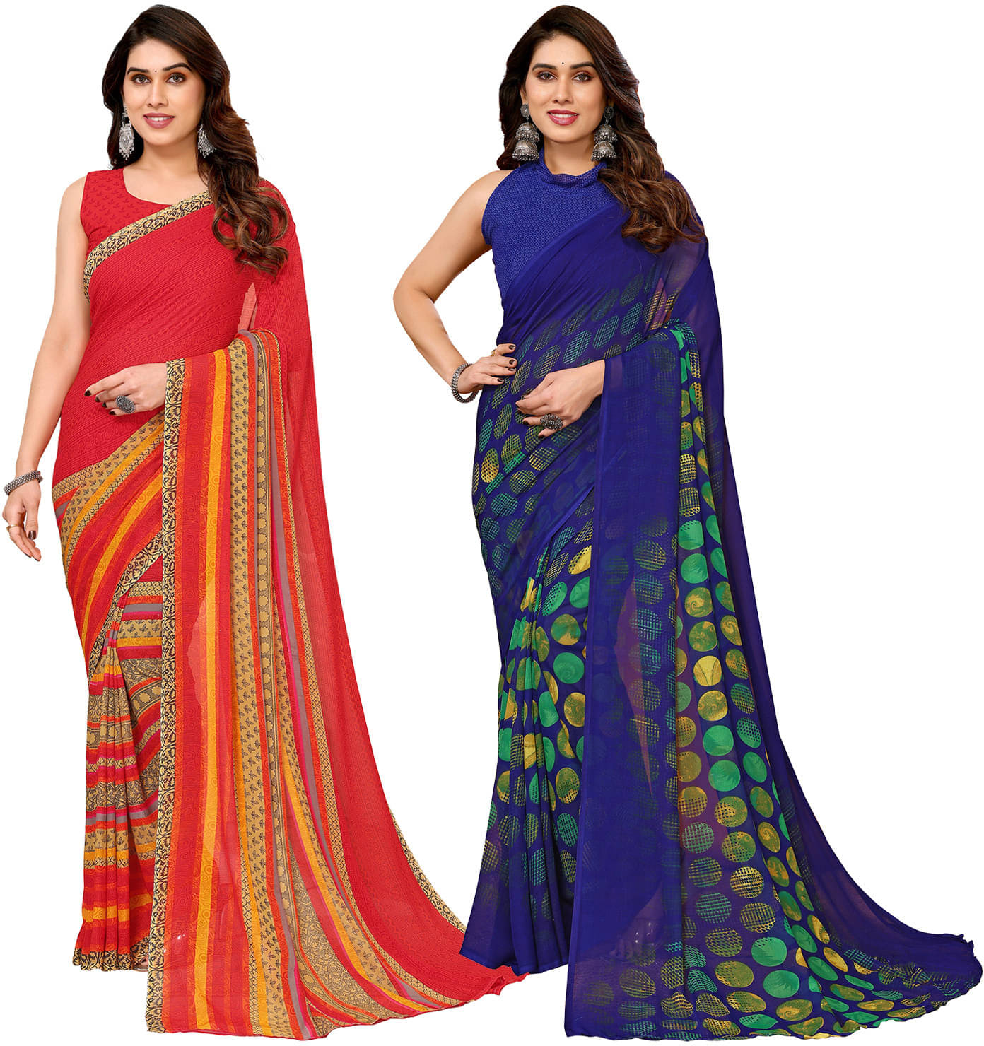 ANAND SAREES Georgette Striped Saree With Unstitched Blouse Piece ( Multicolor ) ANAND SAREES Georgette Striped Saree With Unstitched Blouse Piece ( Multicolor )