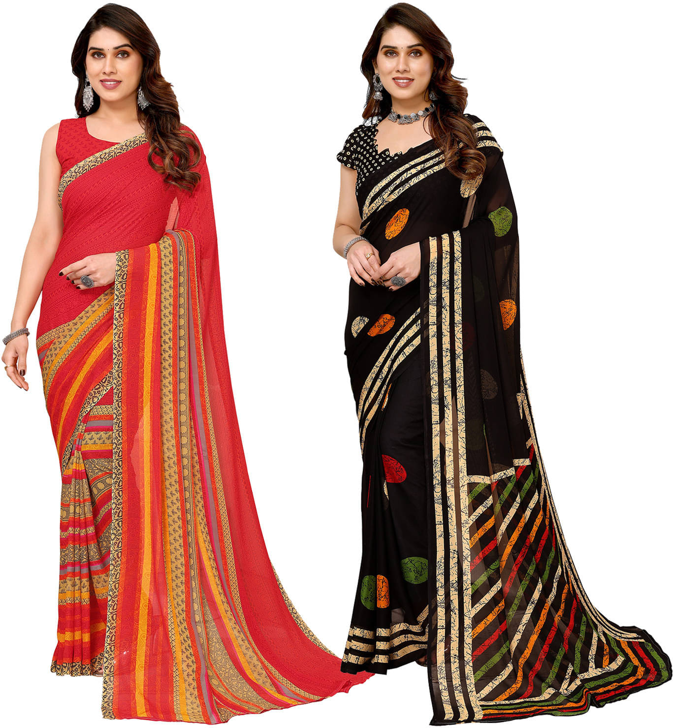     			ANAND SAREES Georgette Striped Saree With Unstitched Blouse Piece ( Multicolor )