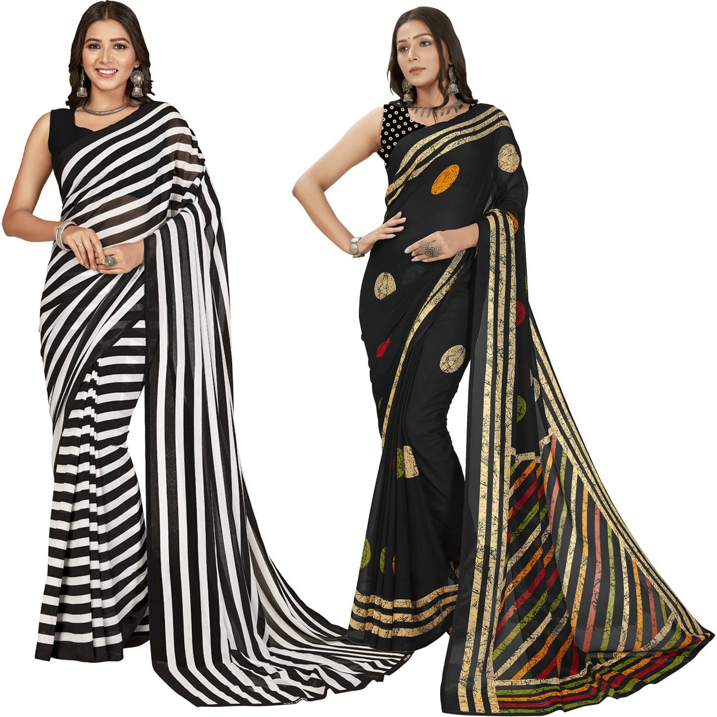     			ANAND SAREES Georgette Striped Saree With Unstitched Blouse Piece ( Multicolor )