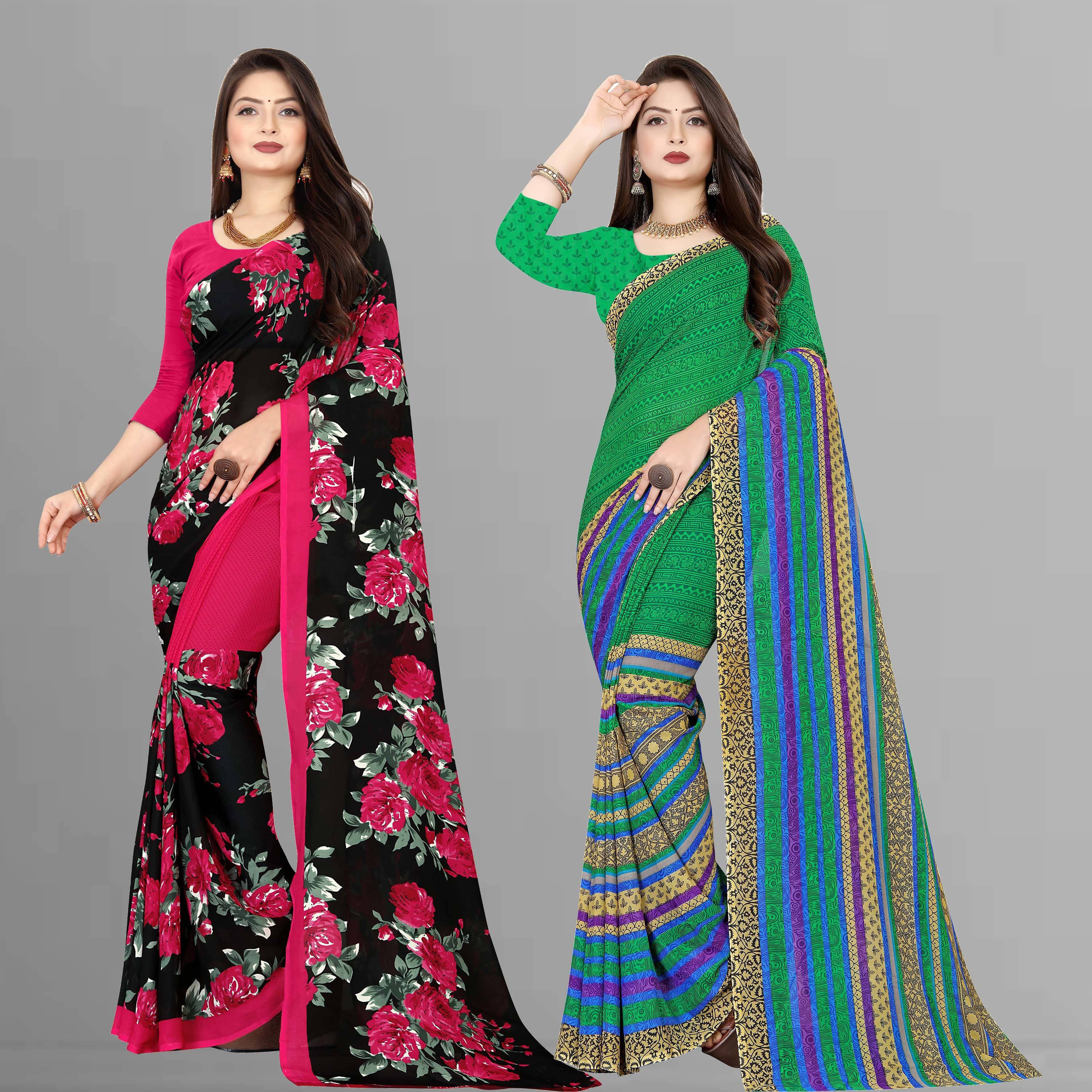 ANAND SAREES Georgette Striped Saree With Unstitched Blouse Piece ( Multicolor ) ANAND SAREES Georgette Striped Saree With Unstitched Blouse Piece ( Multicolor )