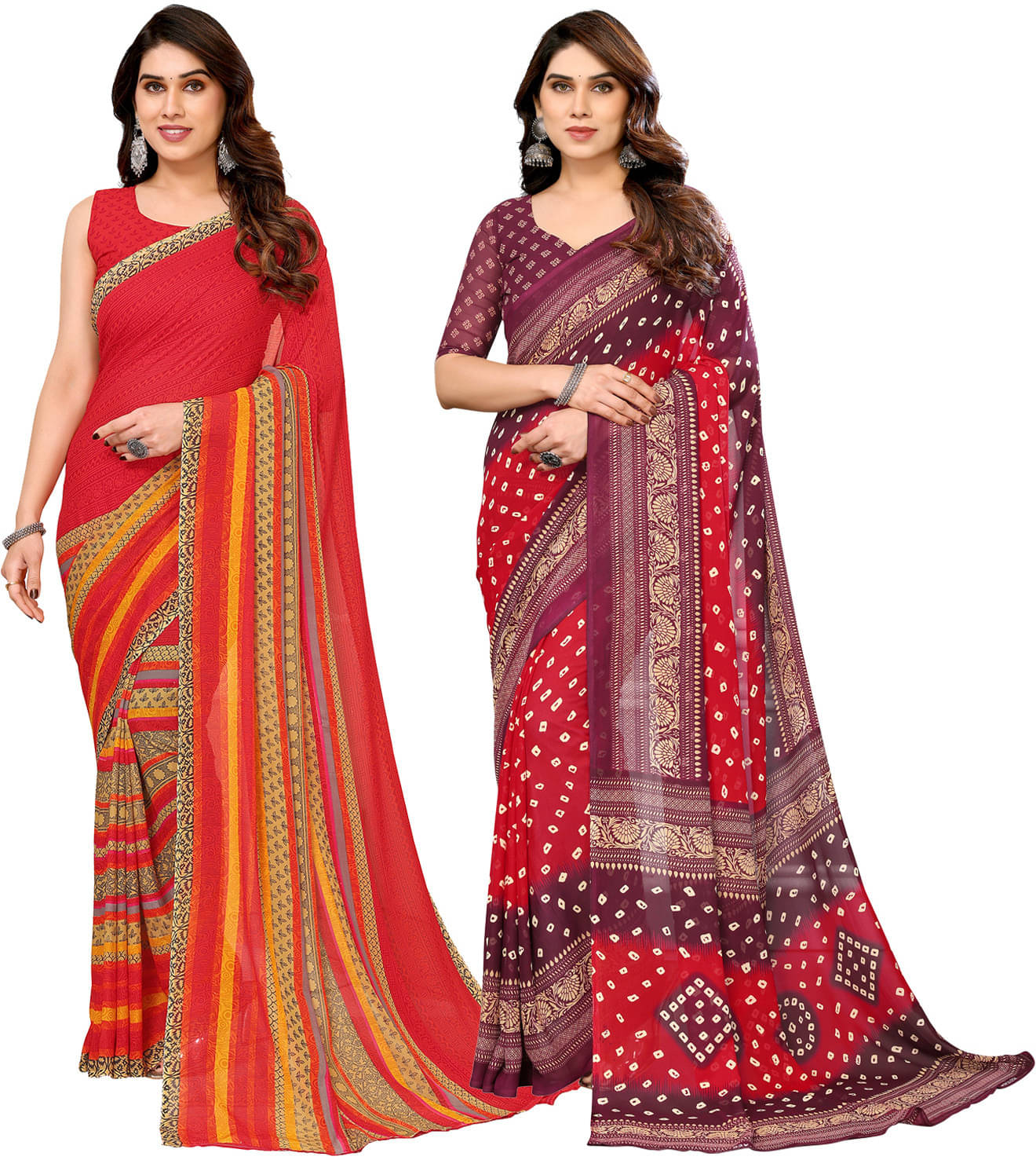     			ANAND SAREES Georgette Striped Saree With Unstitched Blouse Piece ( Multicolor )