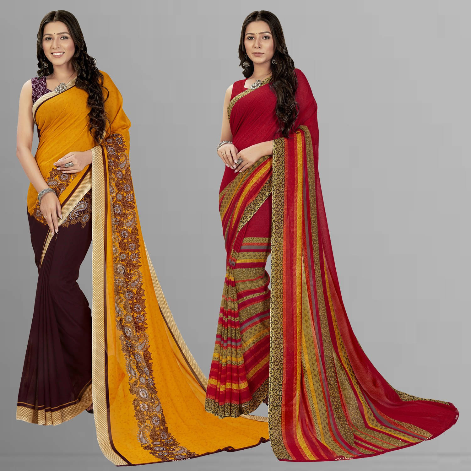     			ANAND SAREES Georgette Striped Saree With Unstitched Blouse Piece ( Multicolor )