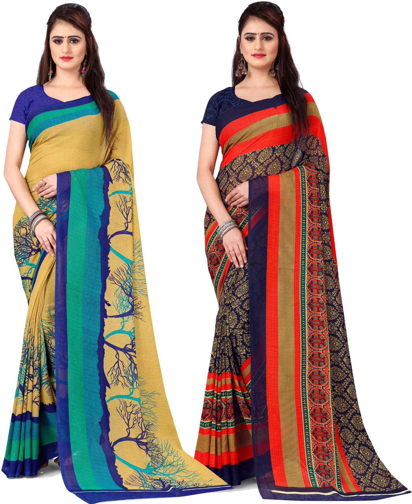     			ANAND SAREES Georgette Striped Saree With Unstitched Blouse Piece ( Multicolor )