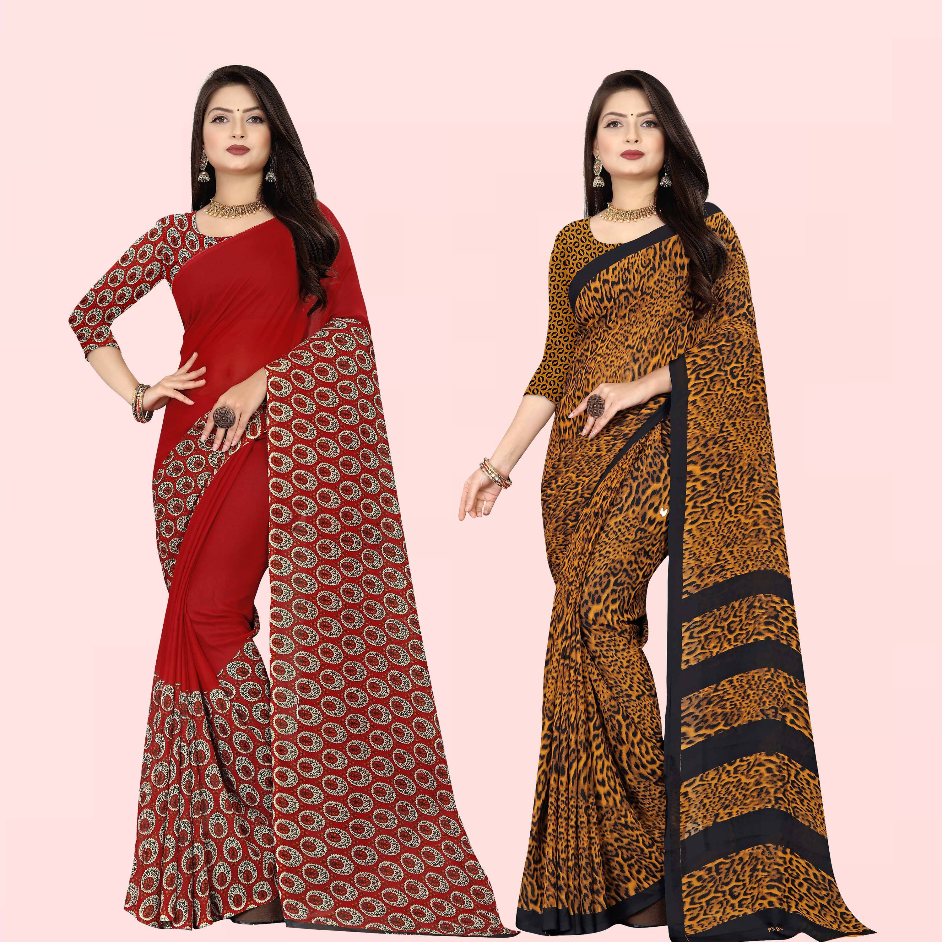ANAND SAREES Georgette Striped Saree With Unstitched Blouse Piece ( Multicolor ) ANAND SAREES Georgette Striped Saree With Unstitched Blouse Piece ( Multicolor )