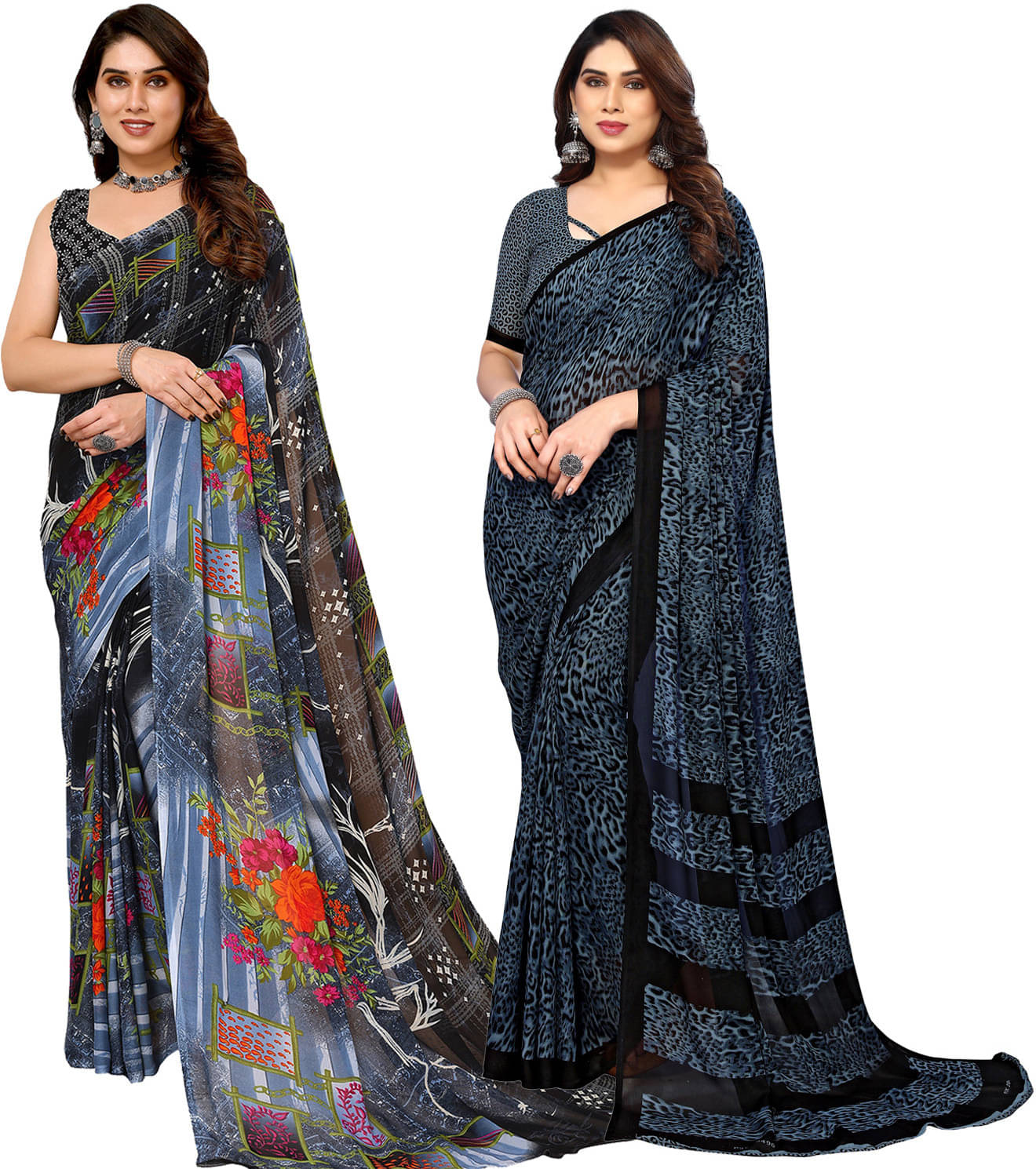     			ANAND SAREES Georgette Striped Saree With Unstitched Blouse Piece ( Multicolor )