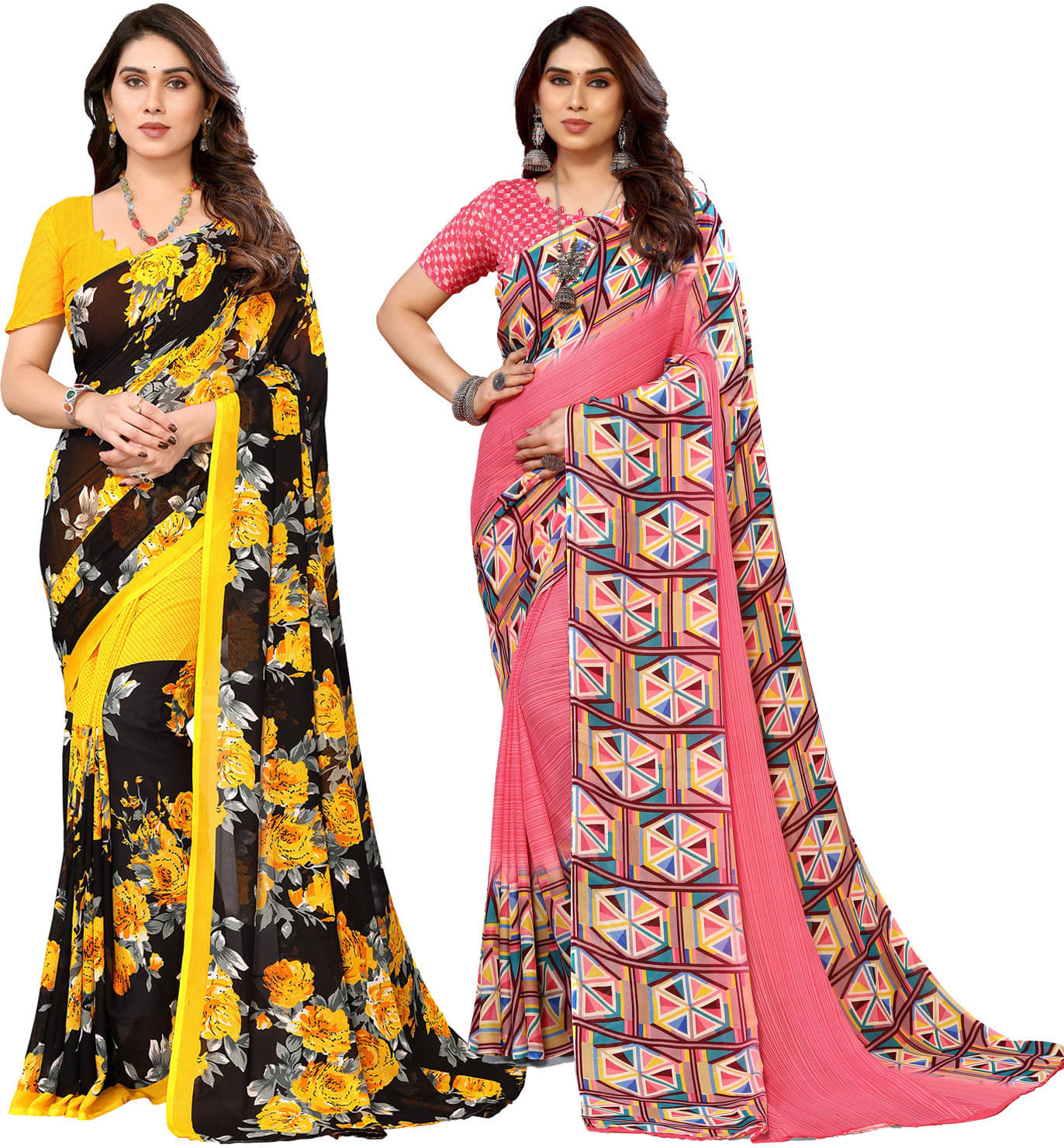     			ANAND SAREES Georgette Striped Saree With Unstitched Blouse Piece ( Multicolor )