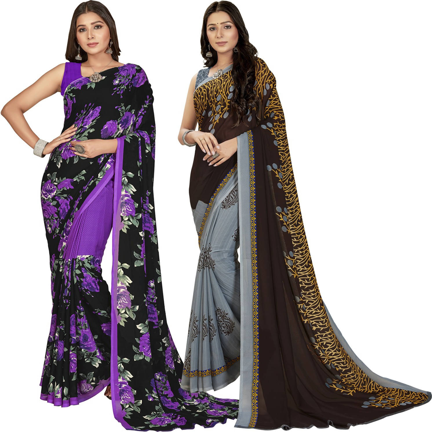 ANAND SAREES Georgette Striped Saree With Unstitched Blouse Piece ( Multicolor ) ANAND SAREES Georgette Striped Saree With Unstitched Blouse Piece ( Multicolor )