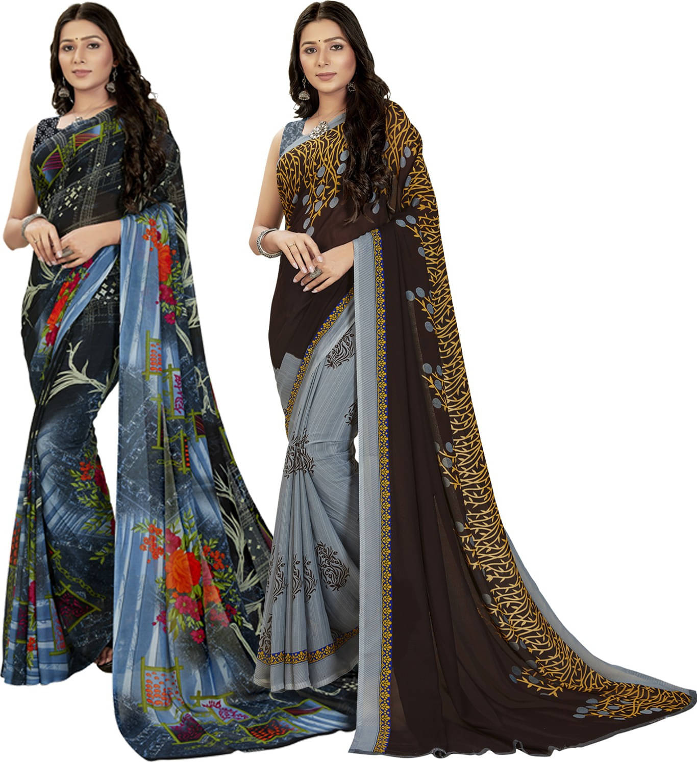 ANAND SAREES Georgette Striped Saree With Unstitched Blouse Piece ( Multicolor ) ANAND SAREES Georgette Striped Saree With Unstitched Blouse Piece ( Multicolor )