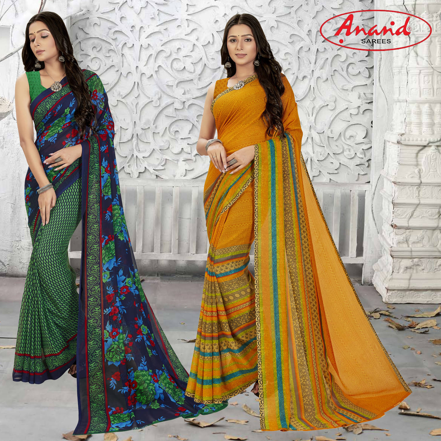     			ANAND SAREES Georgette Striped Saree With Unstitched Blouse Piece ( Multicolor )
