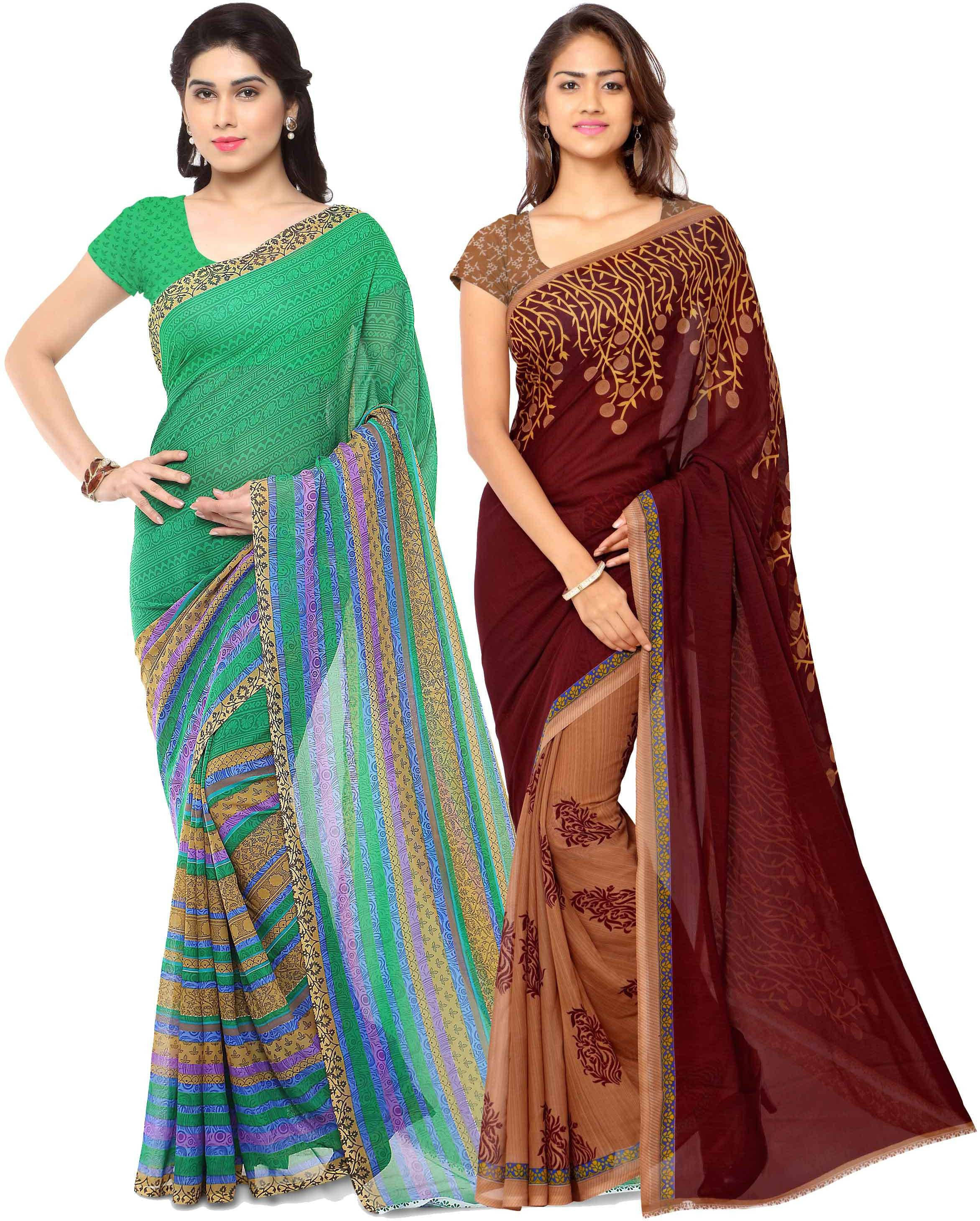     			ANAND SAREES Georgette Striped Saree With Unstitched Blouse Piece ( Multicolor )
