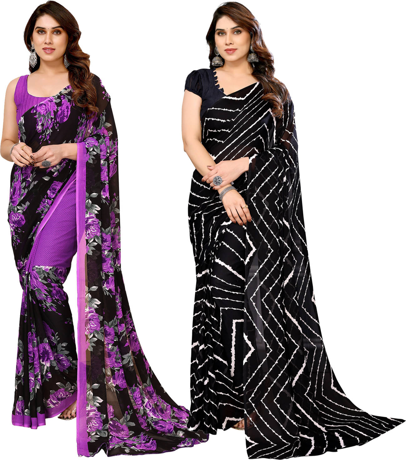 ANAND SAREES Georgette Striped Saree With Unstitched Blouse Piece ( Multicolor ) ANAND SAREES Georgette Striped Saree With Unstitched Blouse Piece ( Multicolor )