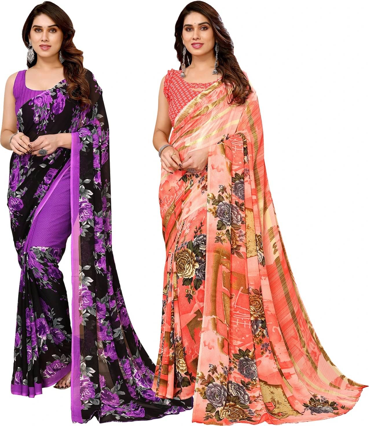 ANAND SAREES Georgette Striped Saree With Unstitched Blouse Piece ( Multicolor ) ANAND SAREES Georgette Striped Saree With Unstitched Blouse Piece ( Multicolor )