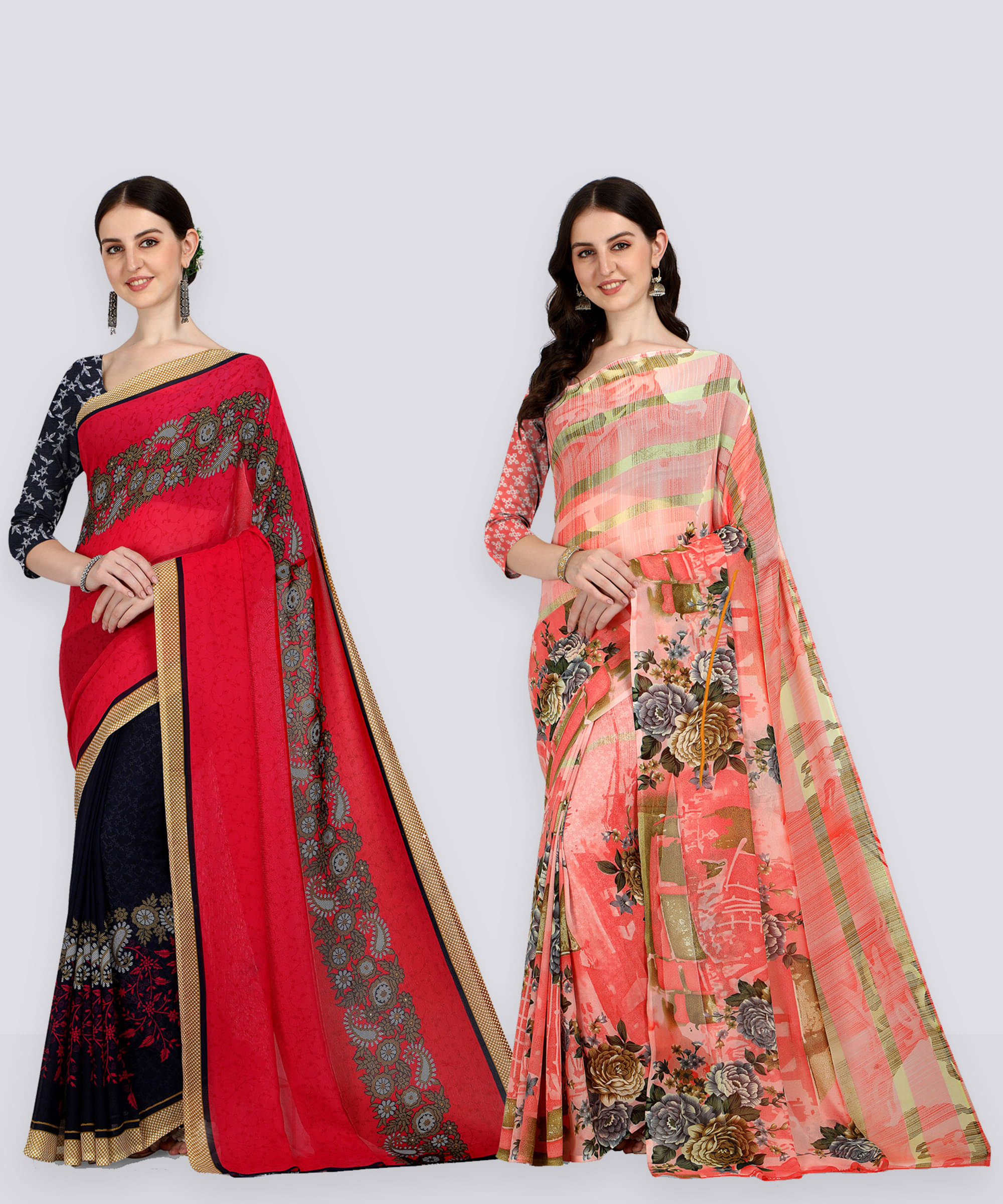     			ANAND SAREES Georgette Striped Saree With Unstitched Blouse Piece ( Multicolor )