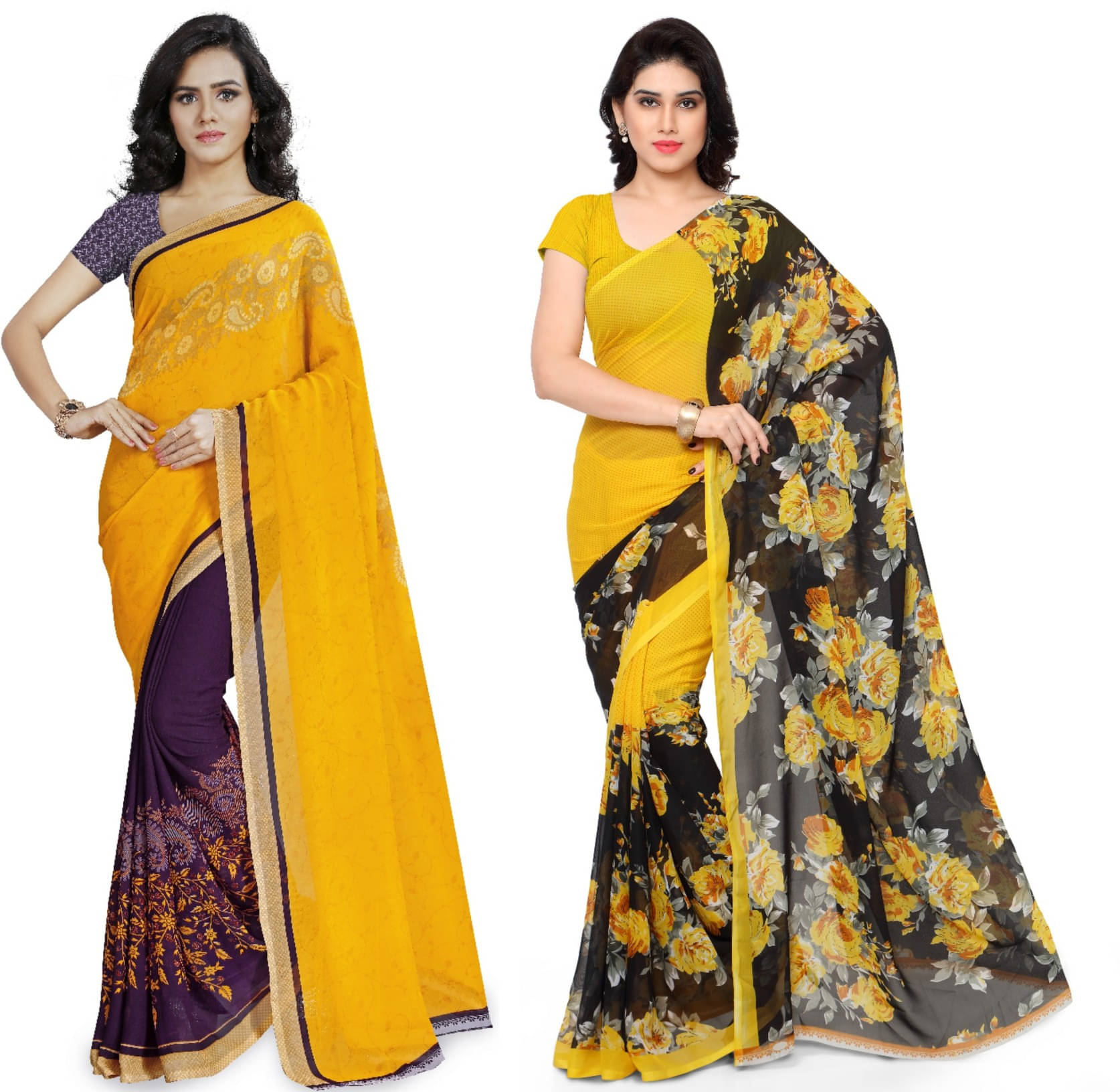     			ANAND SAREES Georgette Striped Saree With Unstitched Blouse Piece ( Yellow )