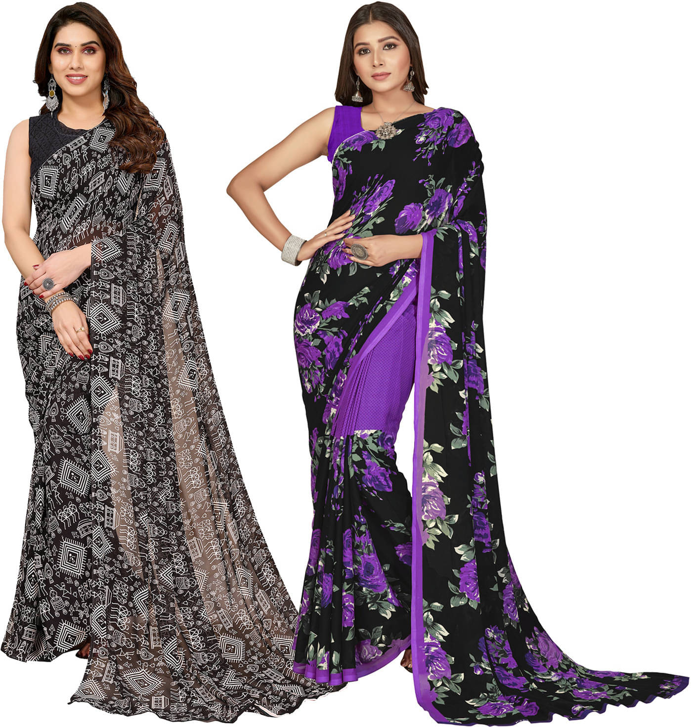 ANAND SAREES Georgette Striped Saree With Unstitched Blouse Piece ( Multicolor ) ANAND SAREES Georgette Striped Saree With Unstitched Blouse Piece ( Multicolor )