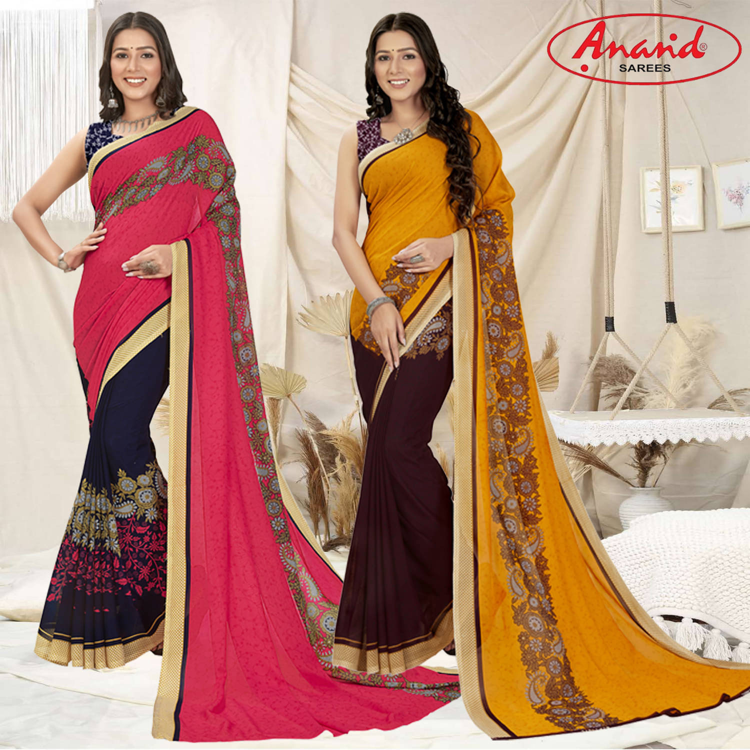     			ANAND SAREES Georgette Striped Saree With Unstitched Blouse Piece ( Multicolor )