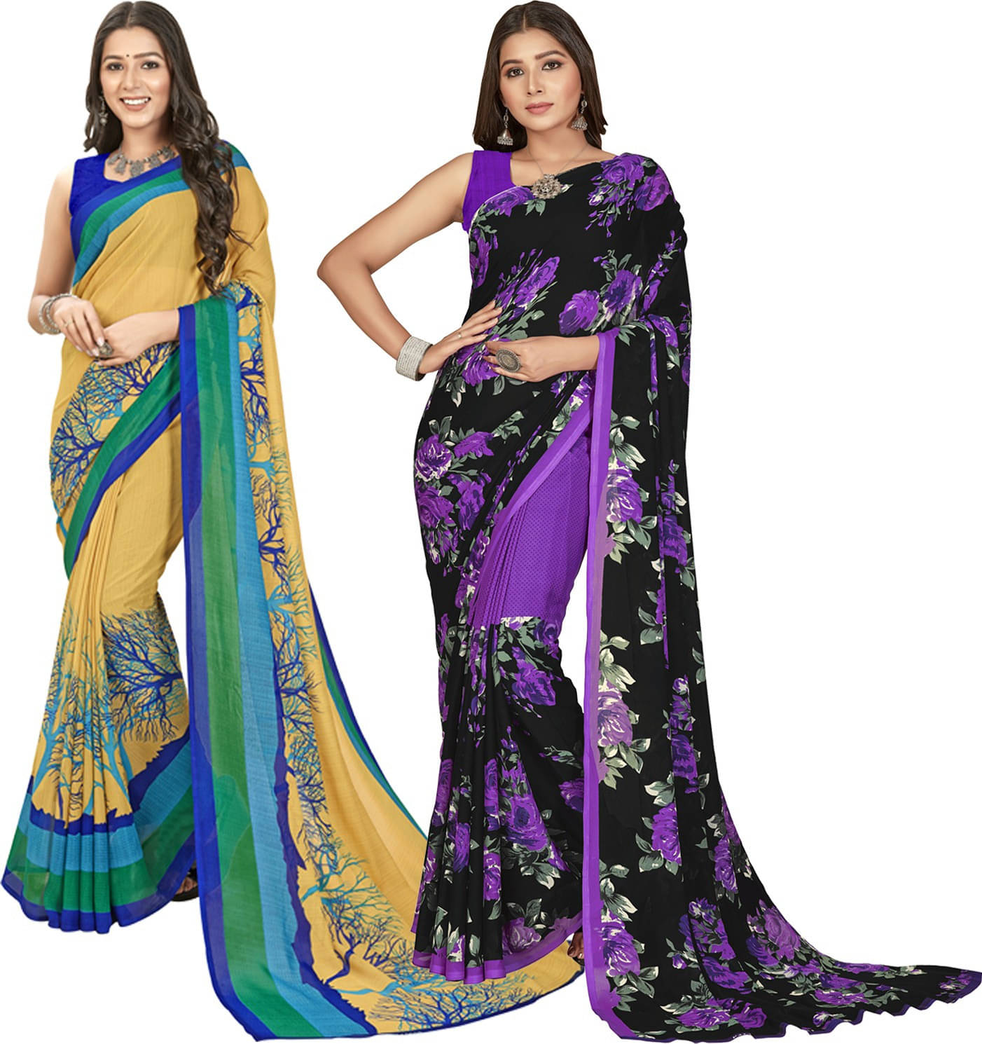 ANAND SAREES Georgette Striped Saree With Unstitched Blouse Piece ( Multicolor ) ANAND SAREES Georgette Striped Saree With Unstitched Blouse Piece ( Multicolor )