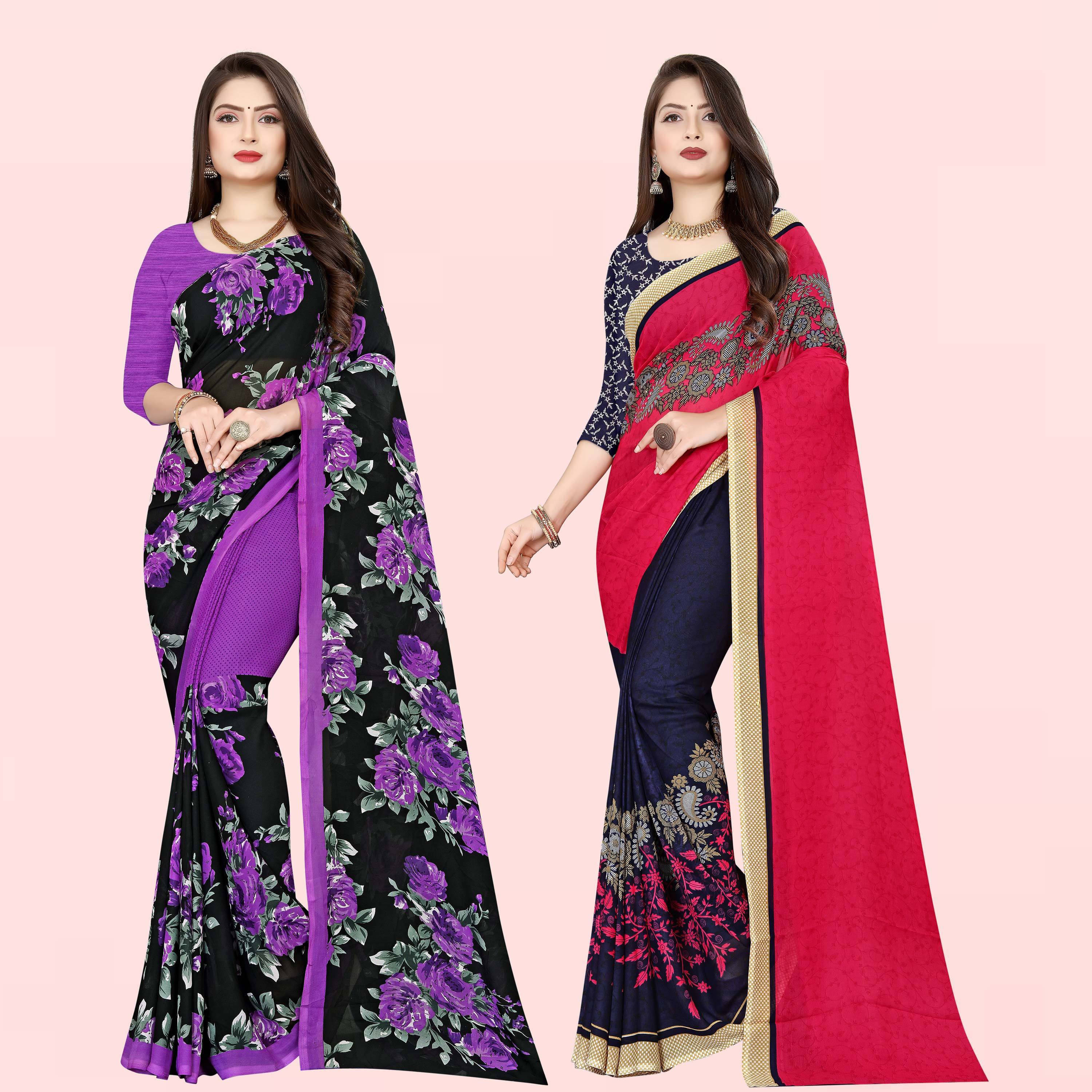 ANAND SAREES Georgette Striped Saree With Unstitched Blouse Piece ( Multicolor ) ANAND SAREES Georgette Striped Saree With Unstitched Blouse Piece ( Multicolor )