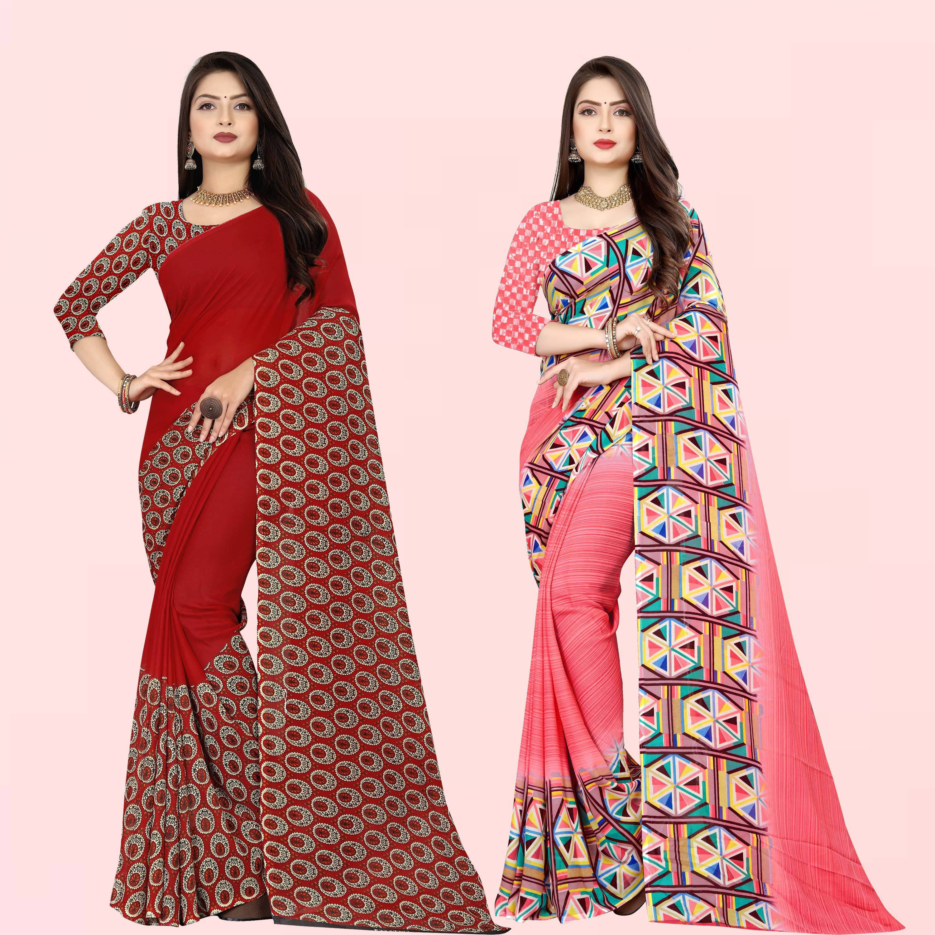     			ANAND SAREES Georgette Striped Saree With Unstitched Blouse Piece ( Multicolor )