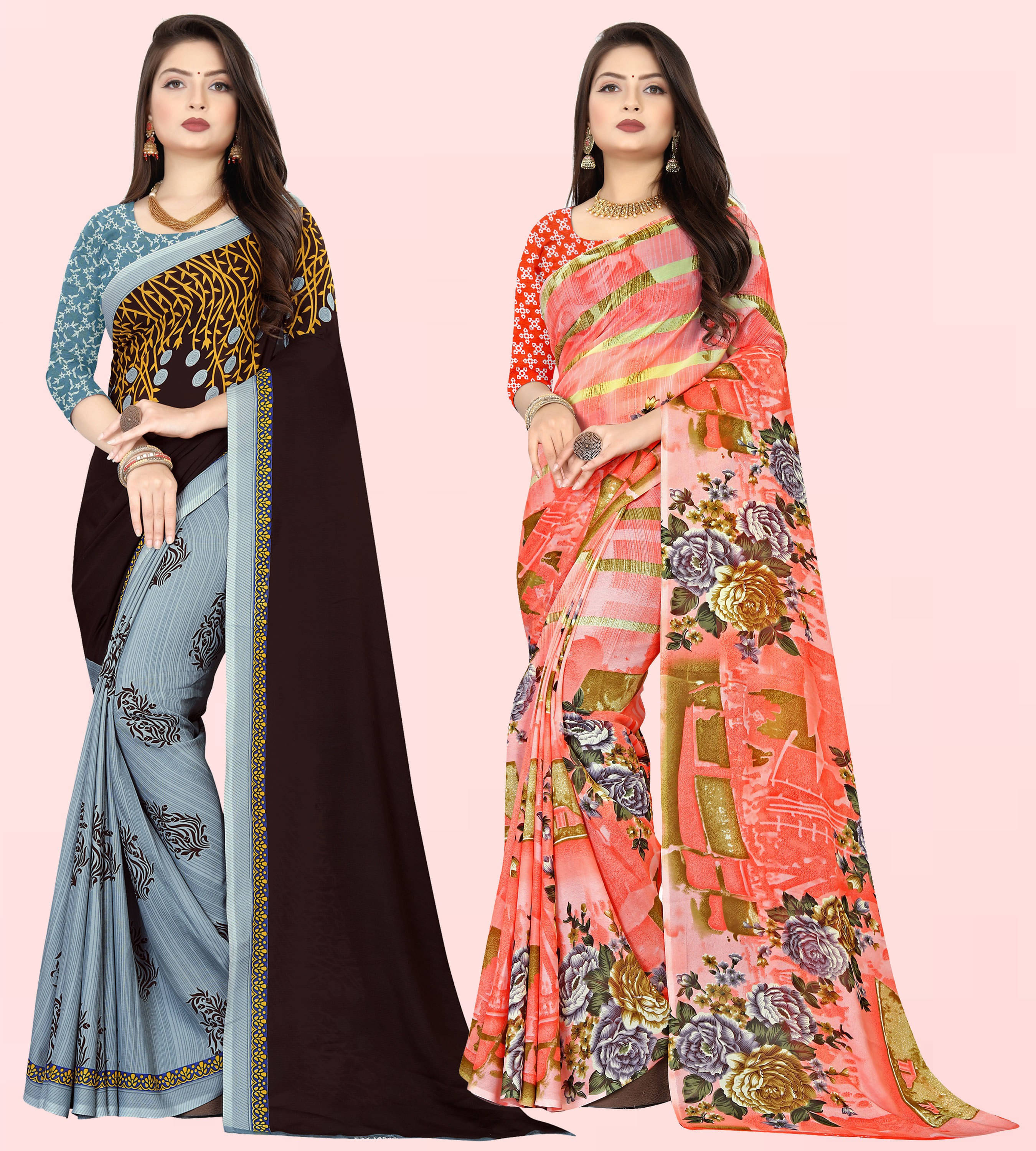     			ANAND SAREES Georgette Striped Saree With Unstitched Blouse Piece ( Multicolor )