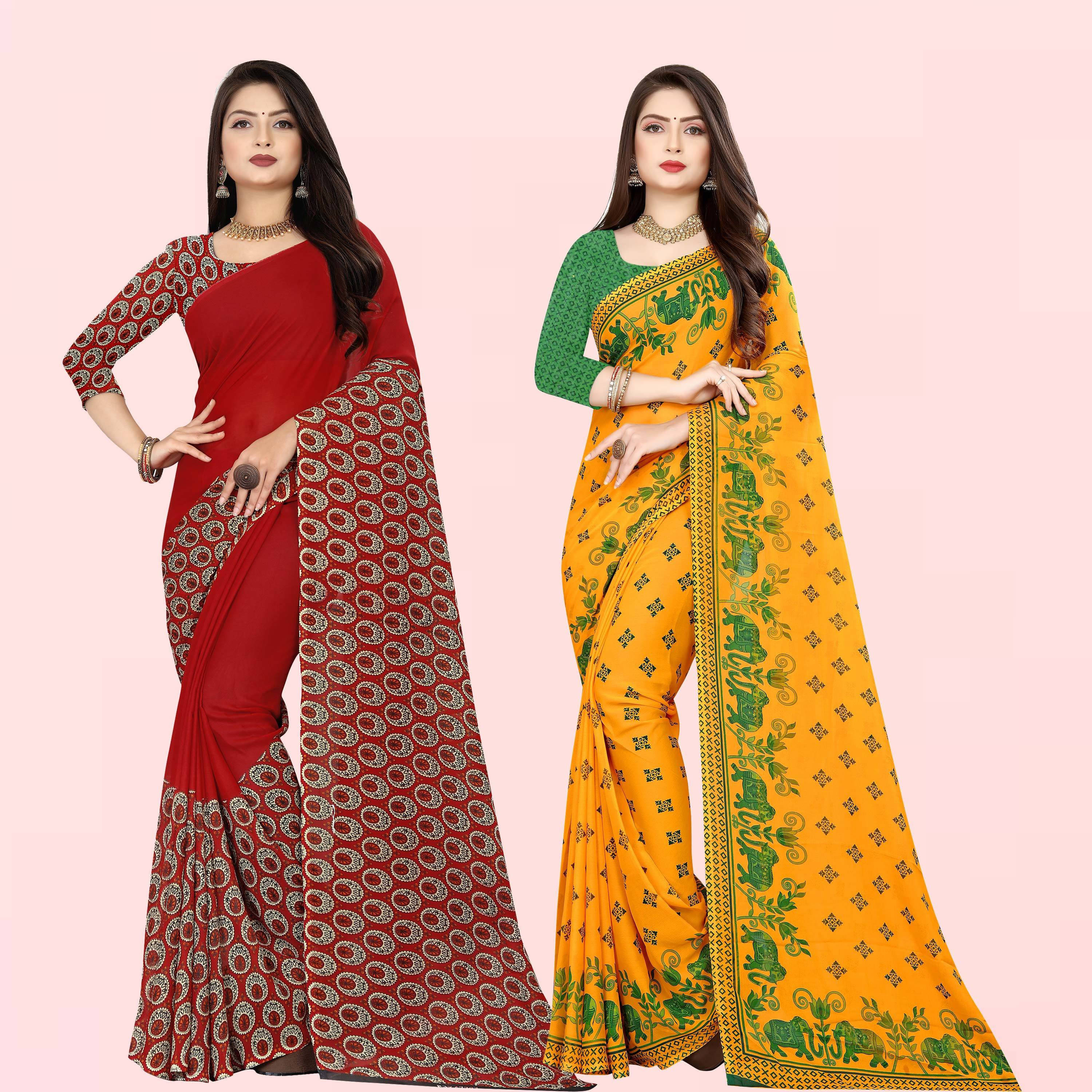 ANAND SAREES Georgette Striped Saree With Unstitched Blouse Piece ( Multicolor ) ANAND SAREES Georgette Striped Saree With Unstitched Blouse Piece ( Multicolor )