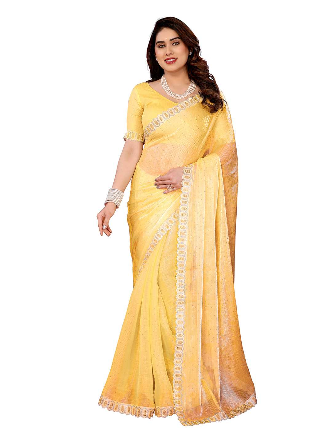 ANAND SAREES Zimmy Choo Solid Saree With Unstitched Blouse Piece ( Yellow ) ANAND SAREES Zimmy Choo Solid Saree With Unstitched Blouse Piece ( Yellow )