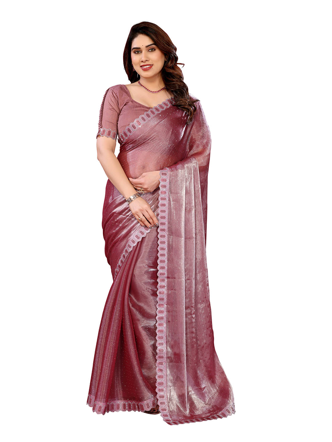     			ANAND SAREES Zimmy Choo Solid Saree With Unstitched Blouse Piece ( BROWN )