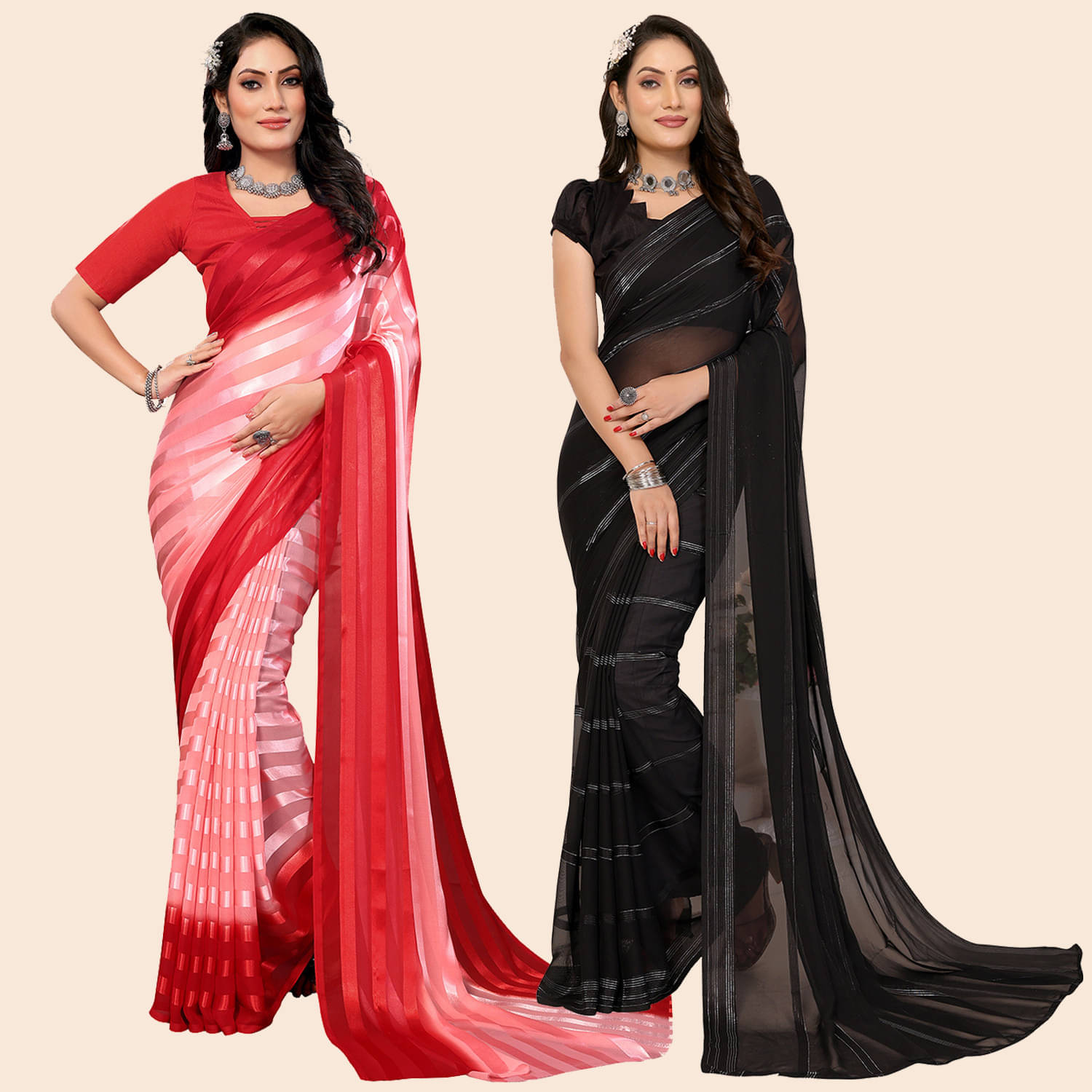 ANAND SAREES Satin Embellished Saree With Unstitched Blouse Piece ( Multicolor ) ANAND SAREES Satin Embellished Saree With Unstitched Blouse Piece ( Multicolor )