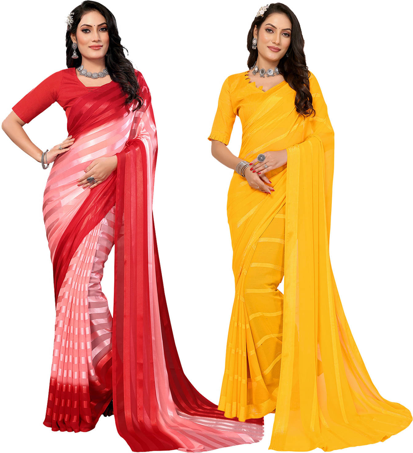     			ANAND SAREES Satin Striped Saree With Unstitched Blouse Piece ( Multicolor )