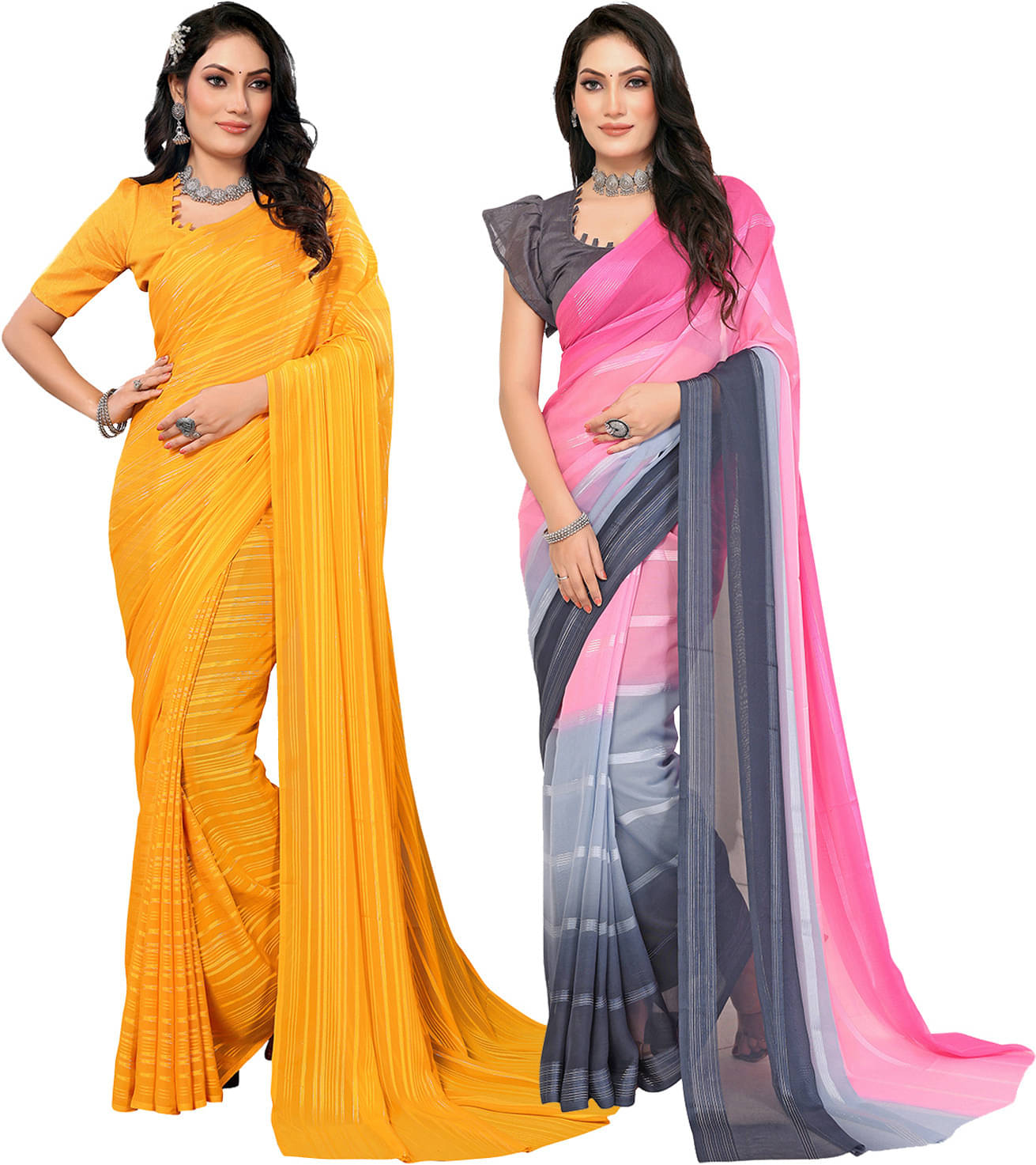 ANAND SAREES Satin Striped Saree With Unstitched Blouse Piece ( Multicolor ) ANAND SAREES Satin Striped Saree With Unstitched Blouse Piece ( Multicolor )