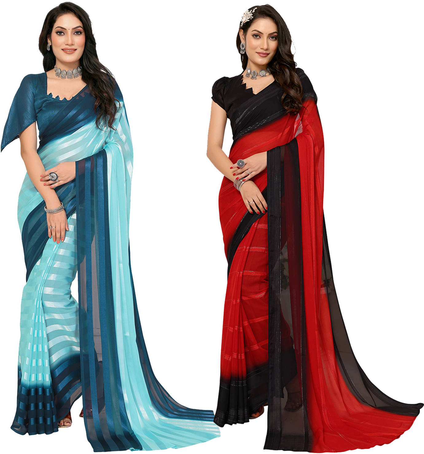 ANAND SAREES Satin Striped Saree With Unstitched Blouse Piece ( Multicolor ) ANAND SAREES Satin Striped Saree With Unstitched Blouse Piece ( Multicolor )