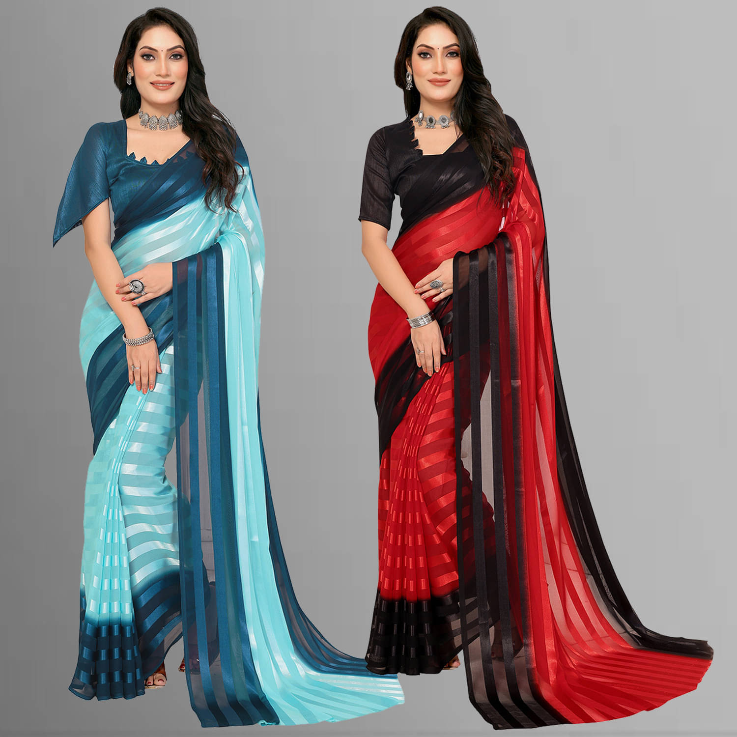 ANAND SAREES Satin Striped Saree With Unstitched Blouse Piece ( Multicolor ) ANAND SAREES Satin Striped Saree With Unstitched Blouse Piece ( Multicolor )