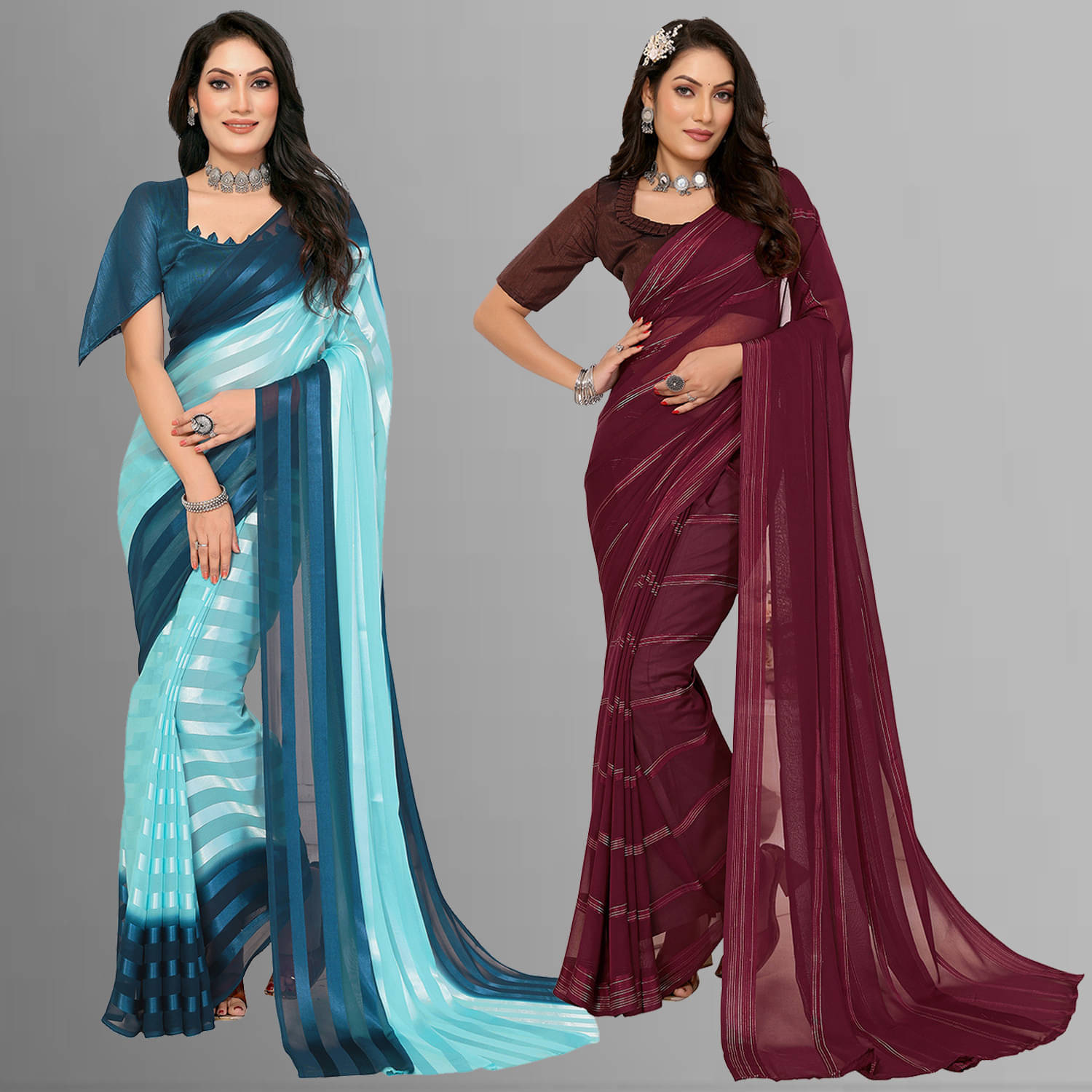 ANAND SAREES Satin Striped Saree With Unstitched Blouse Piece ( Multicolor ) ANAND SAREES Satin Striped Saree With Unstitched Blouse Piece ( Multicolor )
