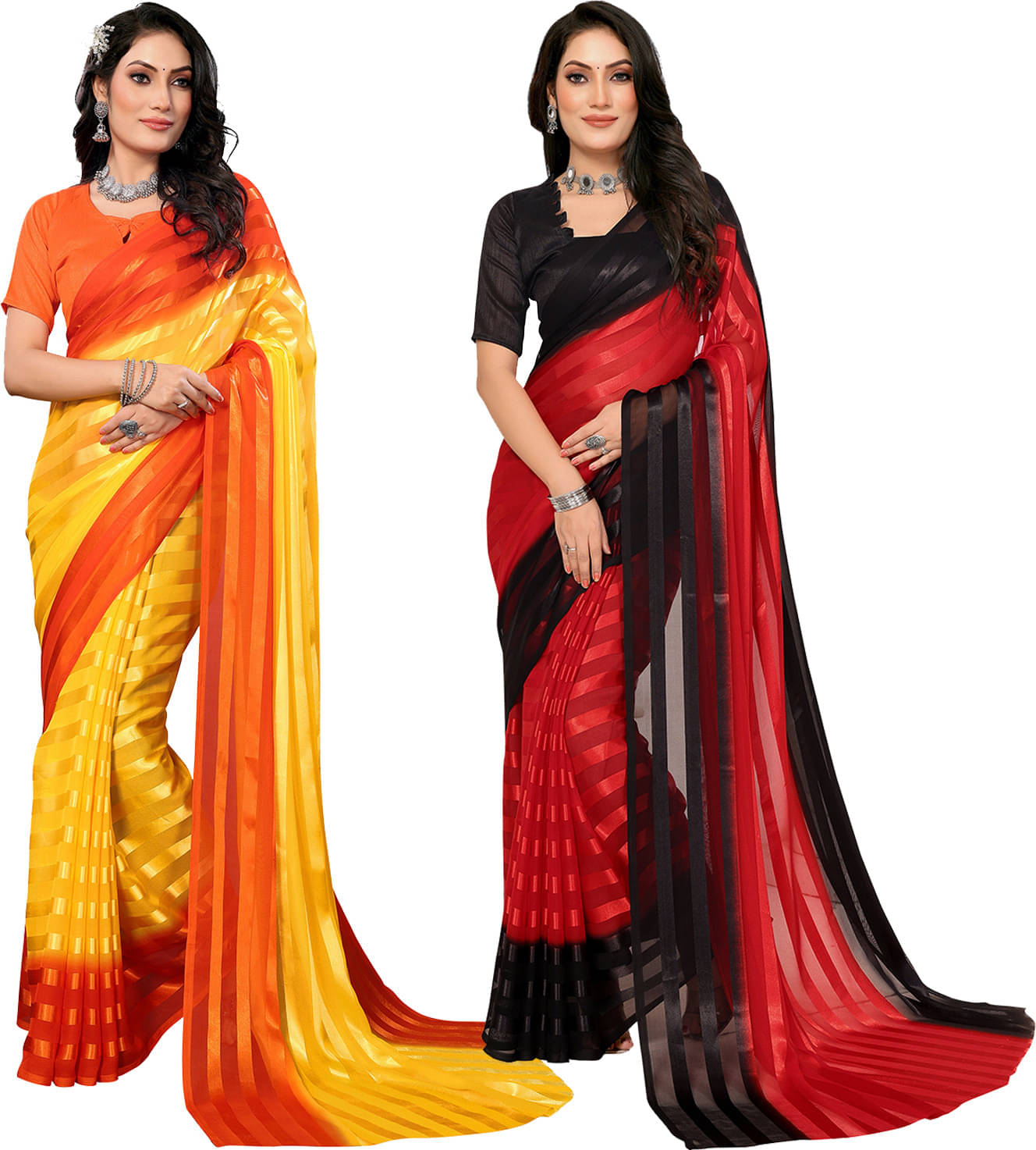 ANAND SAREES Satin Striped Saree With Unstitched Blouse Piece ( Multicolor ) ANAND SAREES Satin Striped Saree With Unstitched Blouse Piece ( Multicolor )