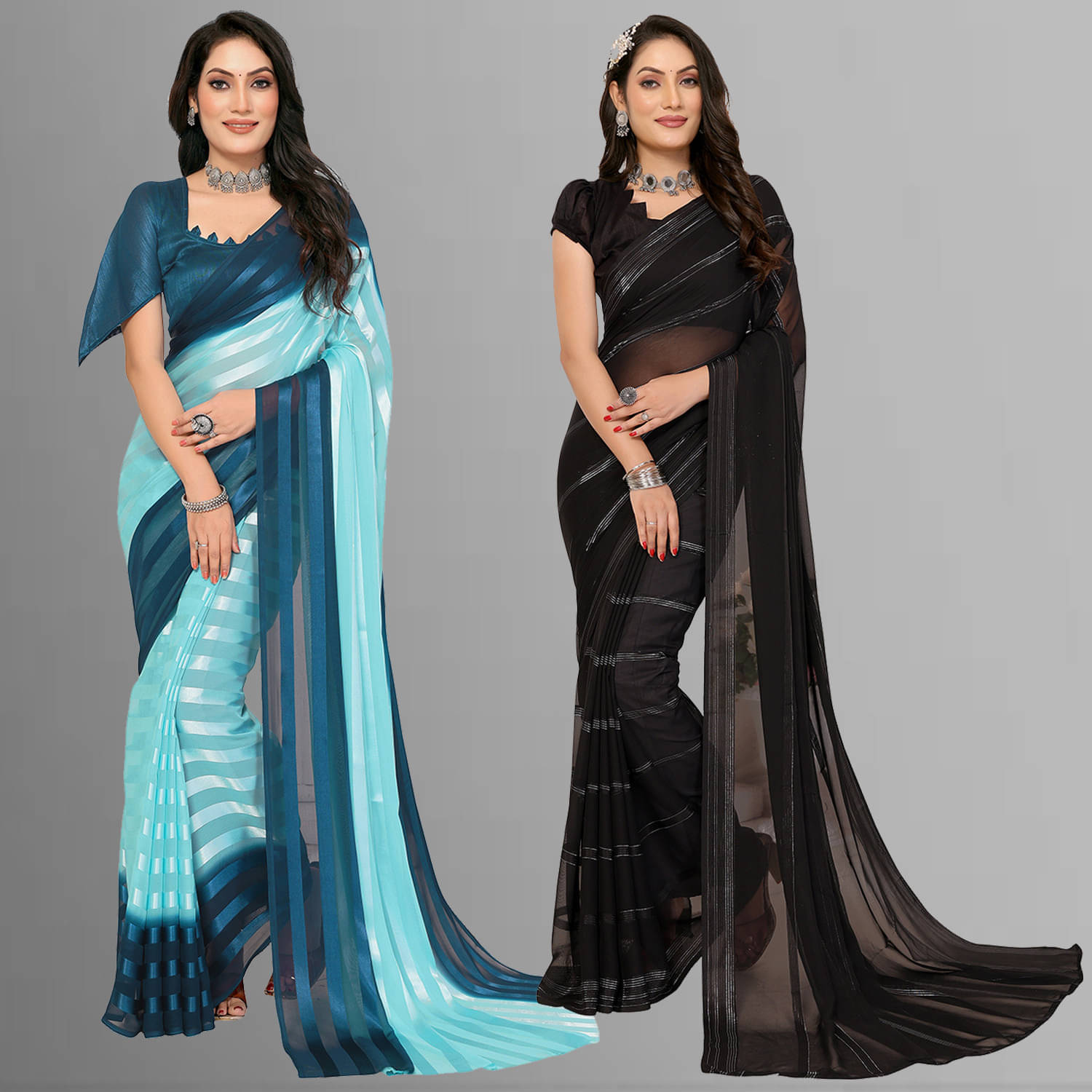     			ANAND SAREES Satin Striped Saree With Unstitched Blouse Piece ( Multicolor )