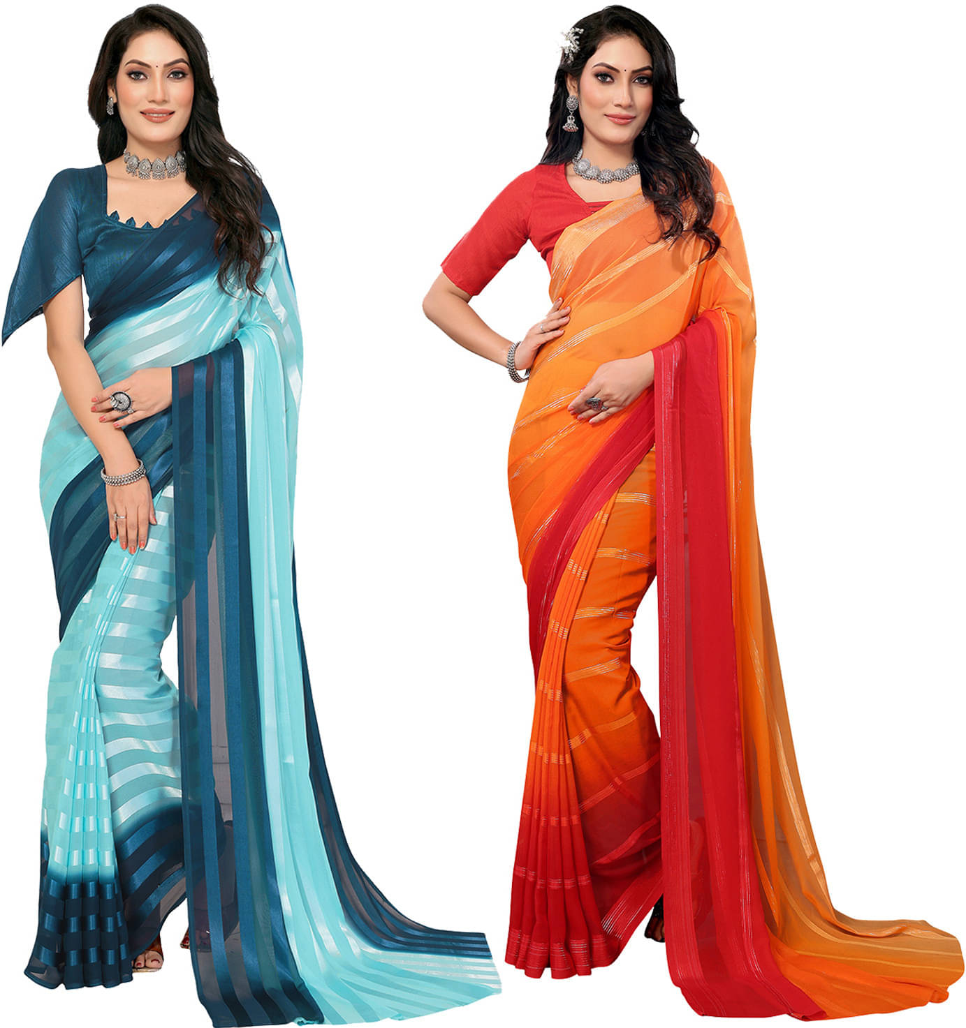     			ANAND SAREES Satin Striped Saree With Unstitched Blouse Piece ( Multicolor )