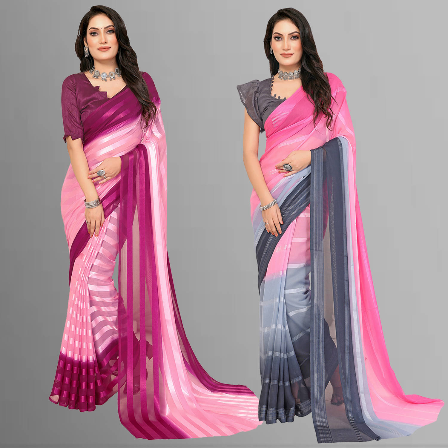     			ANAND SAREES Satin Striped Saree With Unstitched Blouse Piece ( Multicolor )