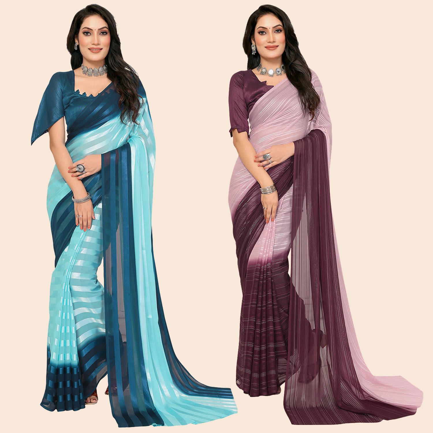     			ANAND SAREES Satin Striped Saree With Unstitched Blouse Piece ( Multicolor )